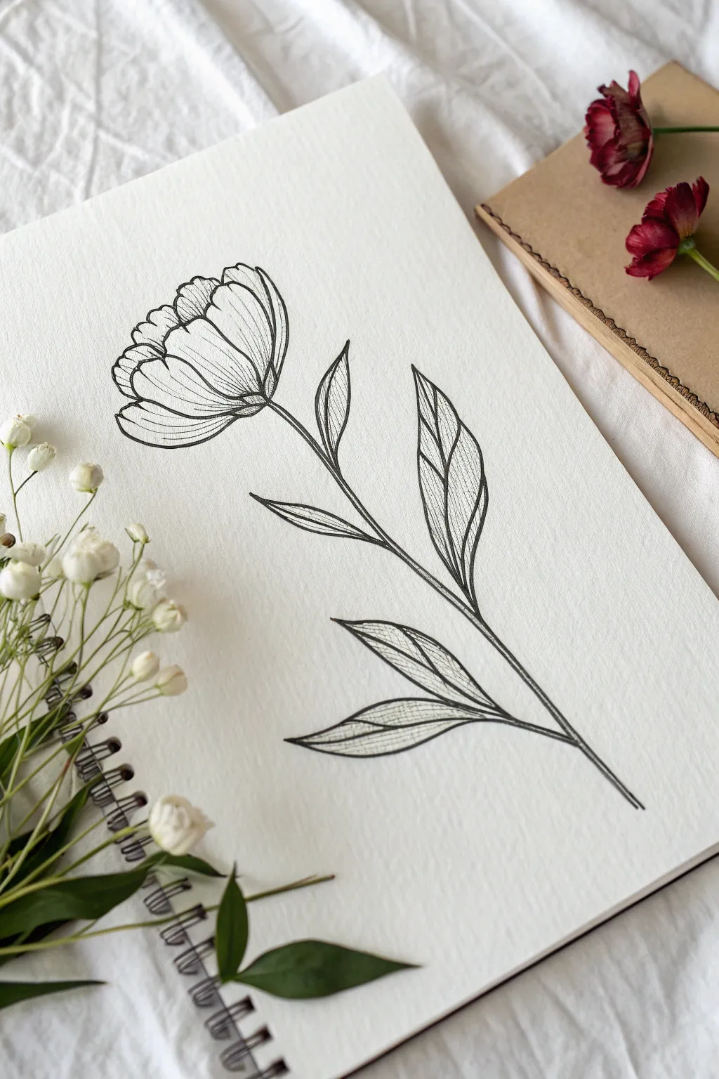 Discover tranquility in the elegance of minimalist floral line art.