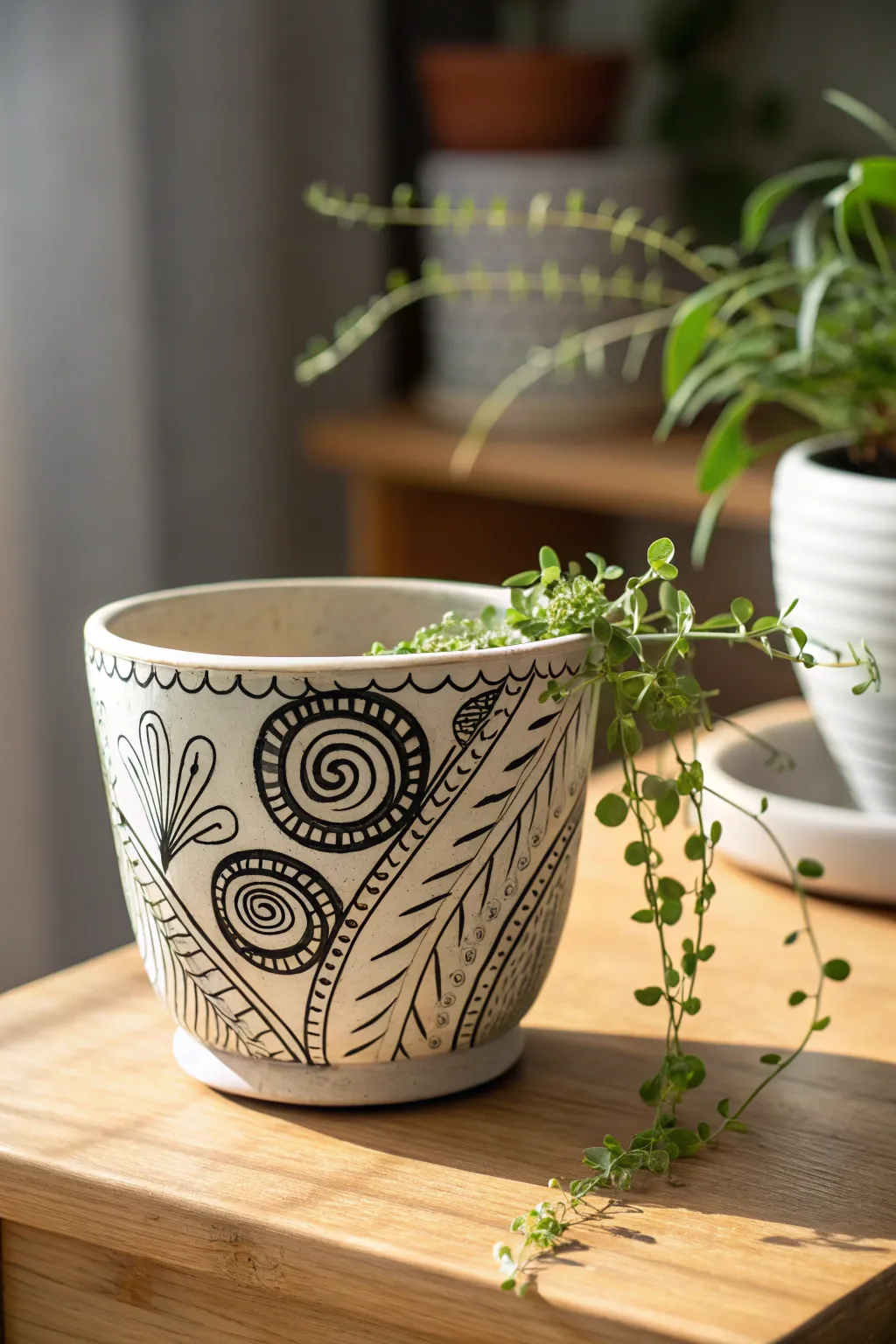 Unleash your creativity with doodle art! This minimalist flower pot is a perfect canvas for imaginative designs.