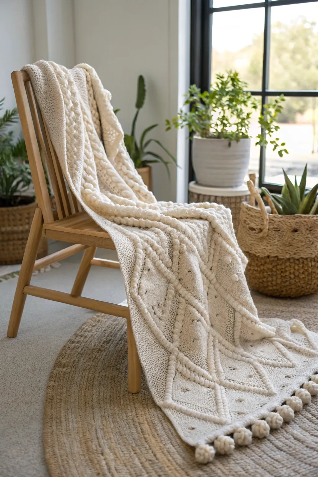 Wrap yourself in the cozy elegance of the Ripple Meets Bobble crochet blanket, where texture meets tranquility.