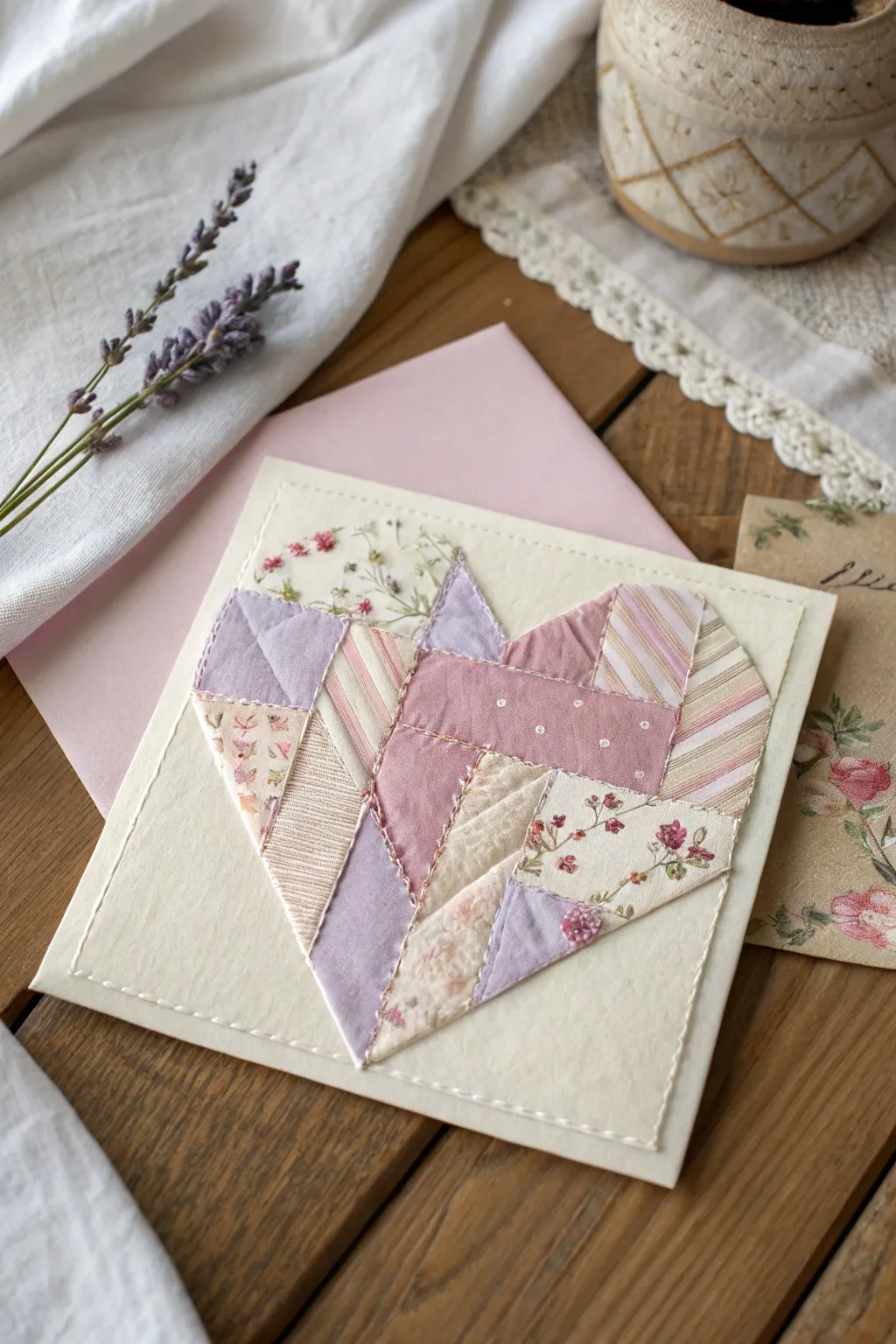 Stitch together love and creativity with a charming patchwork card for Galentine's Day.