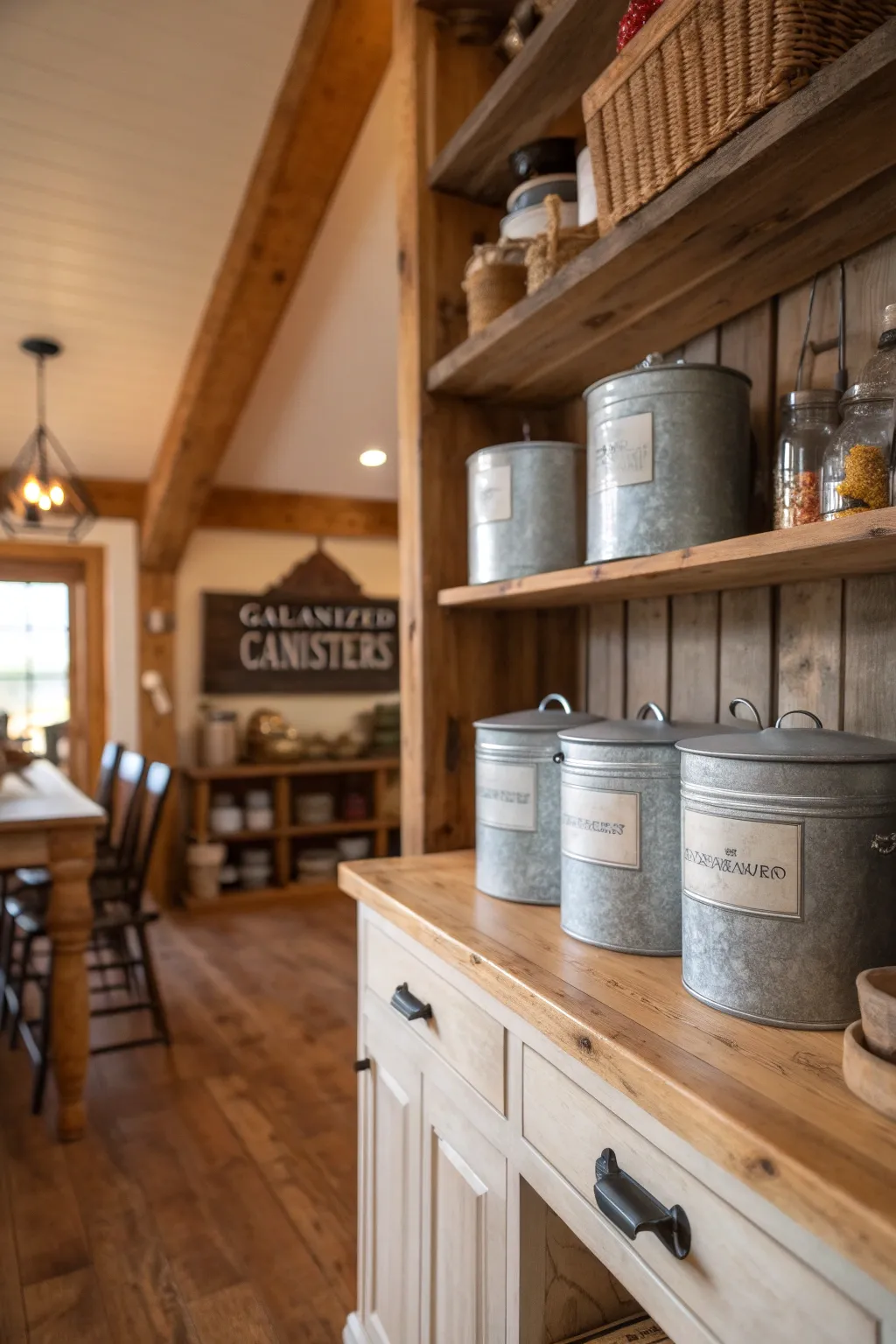 Keep your kitchen organized with galvanized canisters.