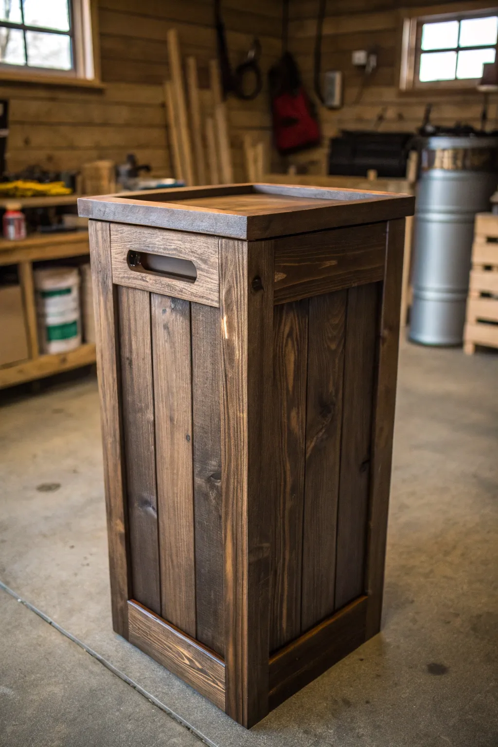 Elevate your garage's aesthetics with handcrafted opaque bins for a clean and organized look.