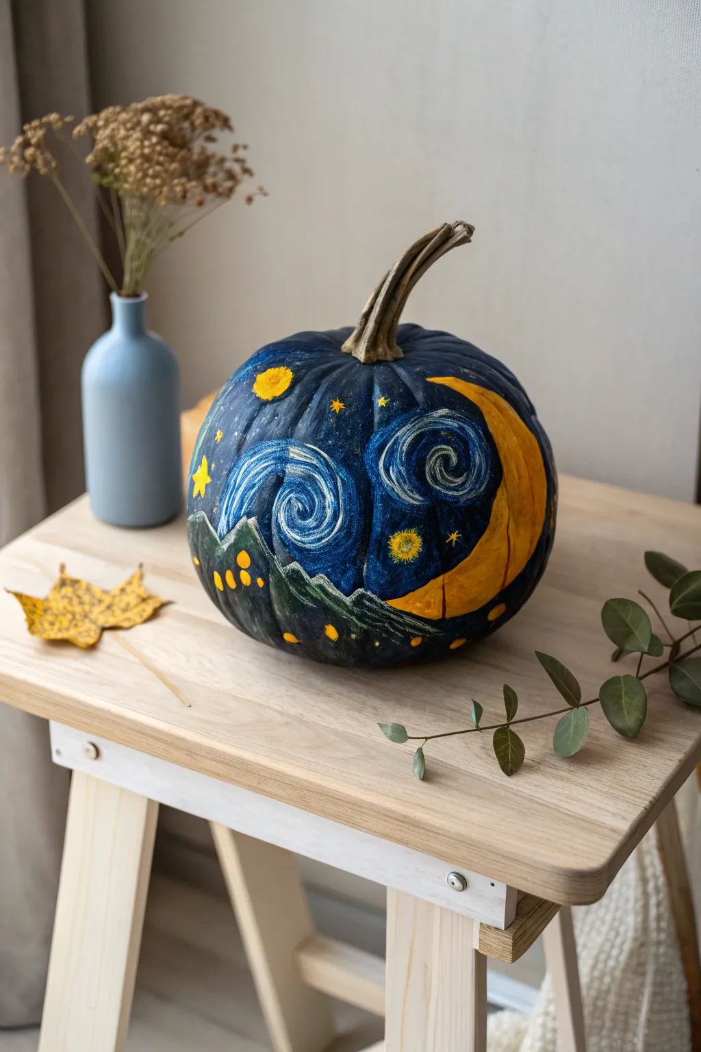 Capture the cosmos on your pumpkin with this Starry Night masterpiece, blending artistry with minimalist elegance.