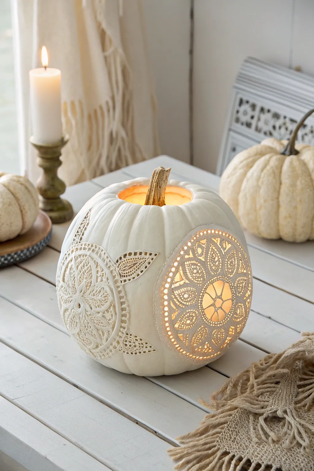 Transform your pumpkin into a lace masterpiece—where elegance meets simplicity.