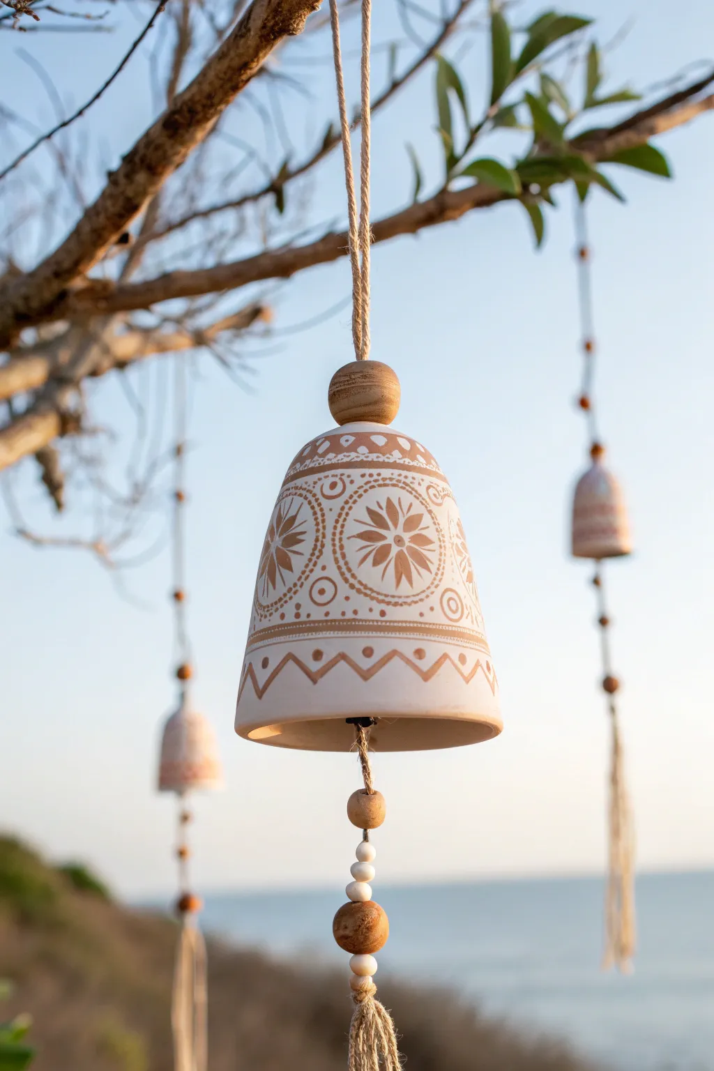 Embrace tranquility with handcrafted clay pot wind chimes, where simplicity meets natural beauty.
