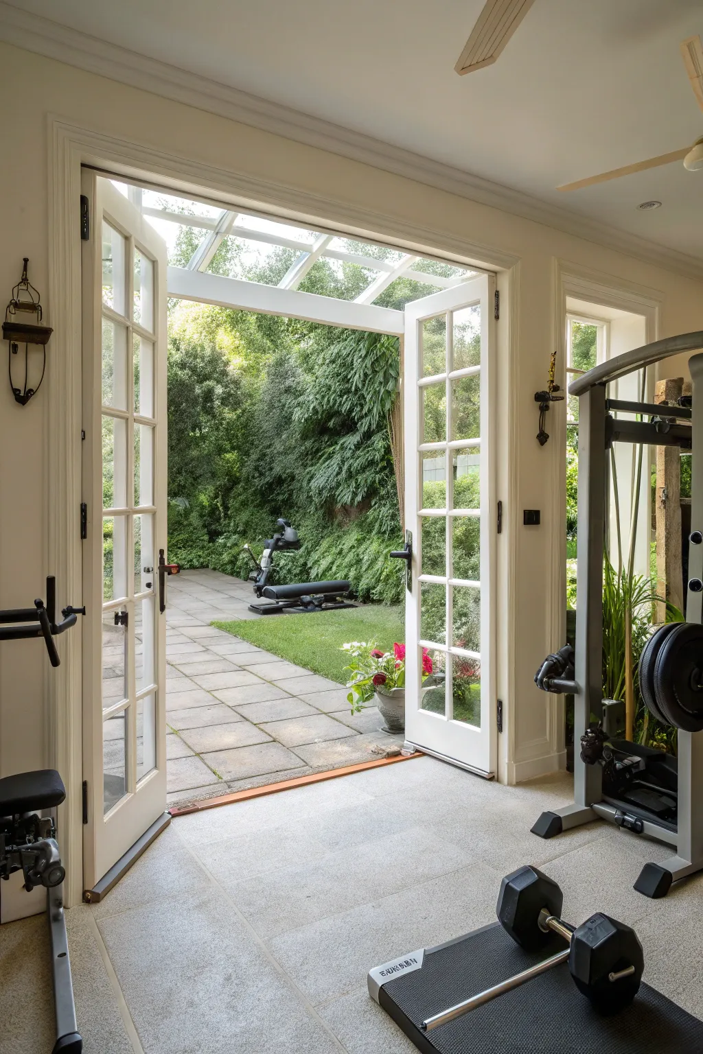 Outdoor access provides fresh air and a refreshing workout environment.
