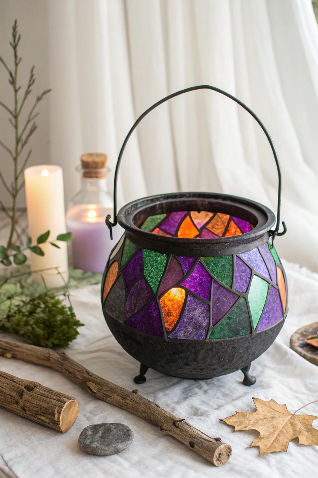 Enchant your space with a DIY stained glass witch cauldron, where magic meets minimalist beauty.