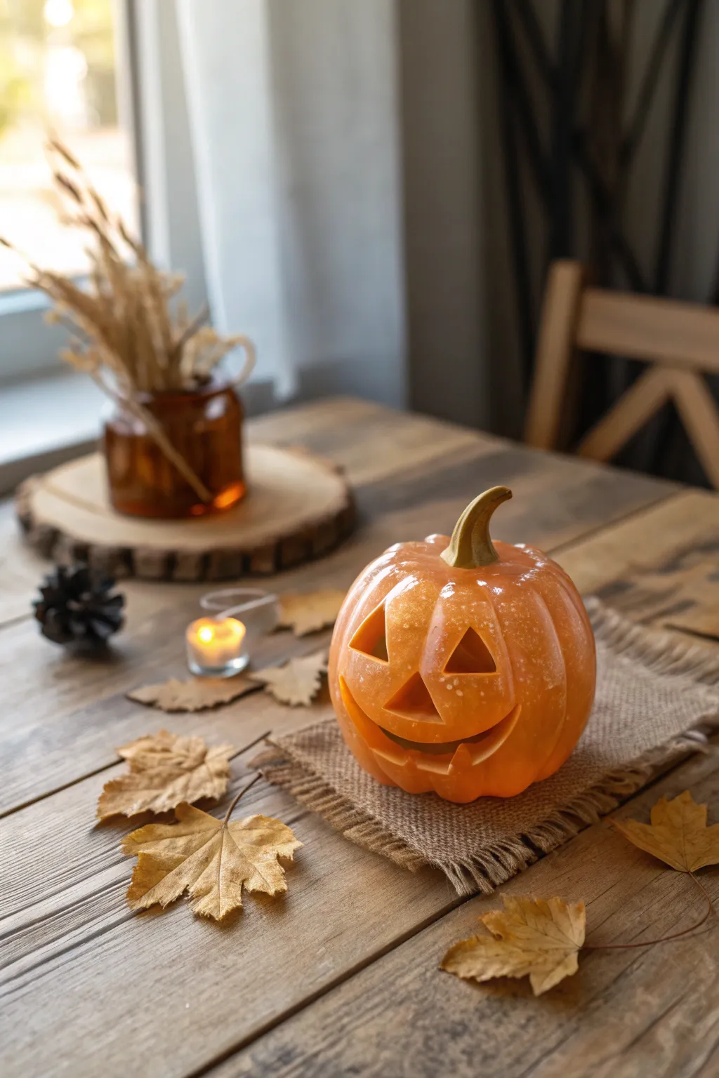 Add a whimsical touch to your Halloween decor with charming resin jack-o'-lanterns.