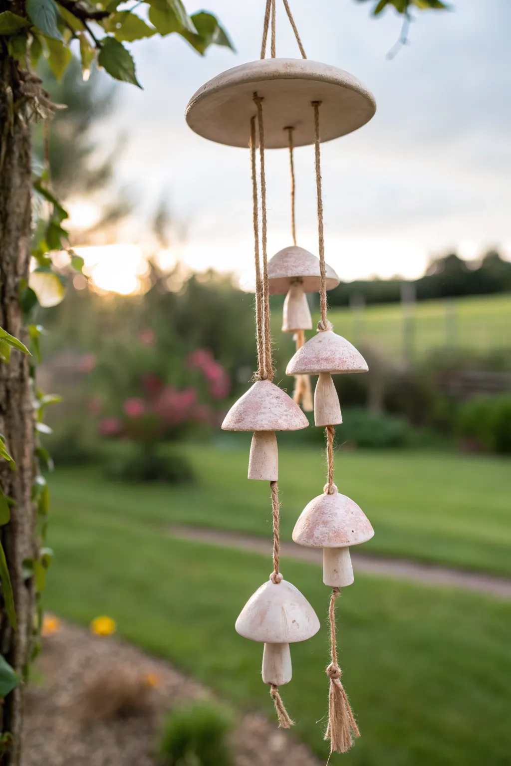 Let the gentle clinks of our handmade ceramic mushroom wind chimes bring harmony to your garden sanctuary.