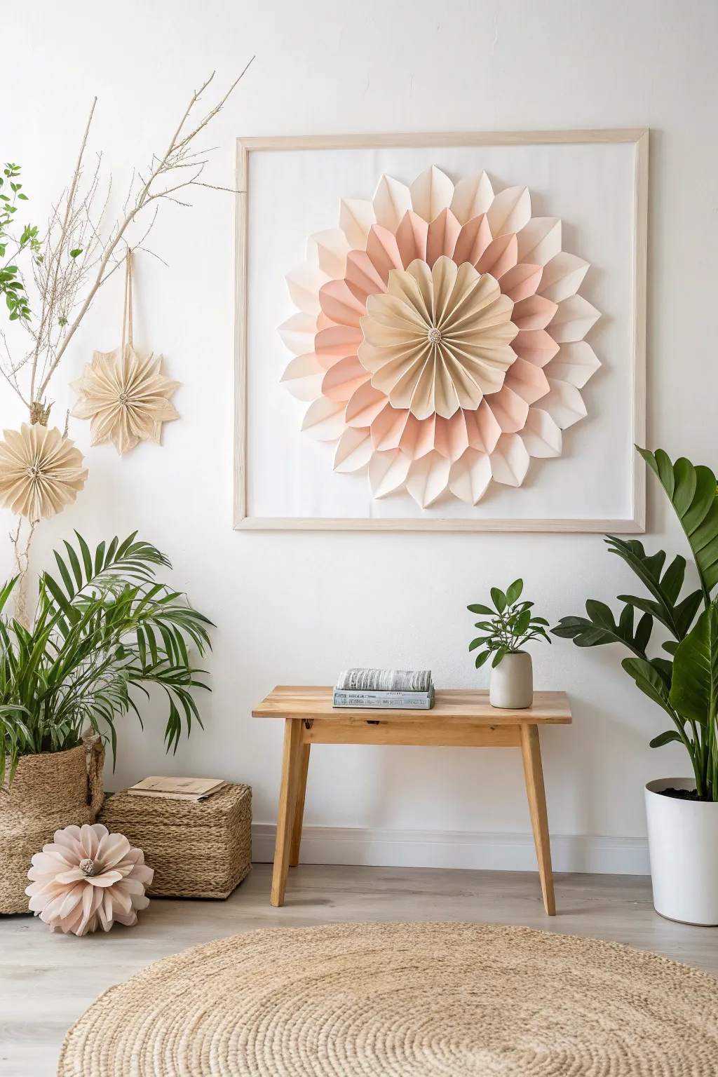 Elevate your space with handcrafted paper wall art that speaks volumes of style and simplicity. 🌿✨ #DIYDecor #ScandinavianBoho