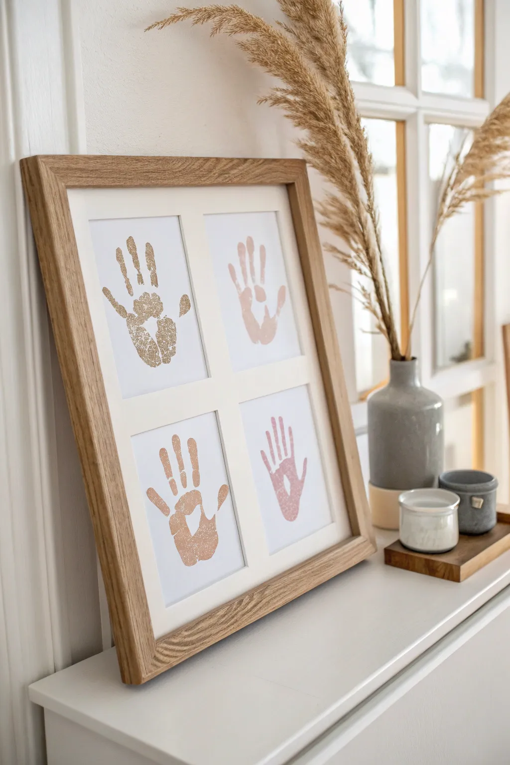 Capture growth beautifully with framed handprint art, a timeless addition to your minimalist gallery wall.