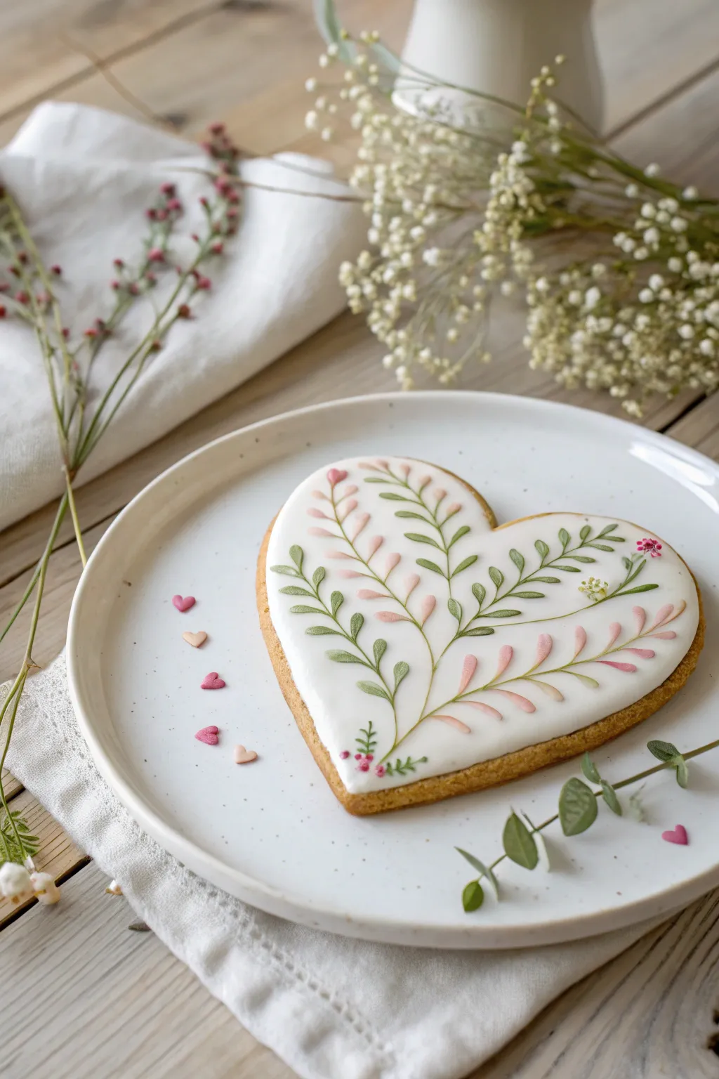 Embrace nature's elegance with these charming heart cookies, perfect for a touch of organic beauty.