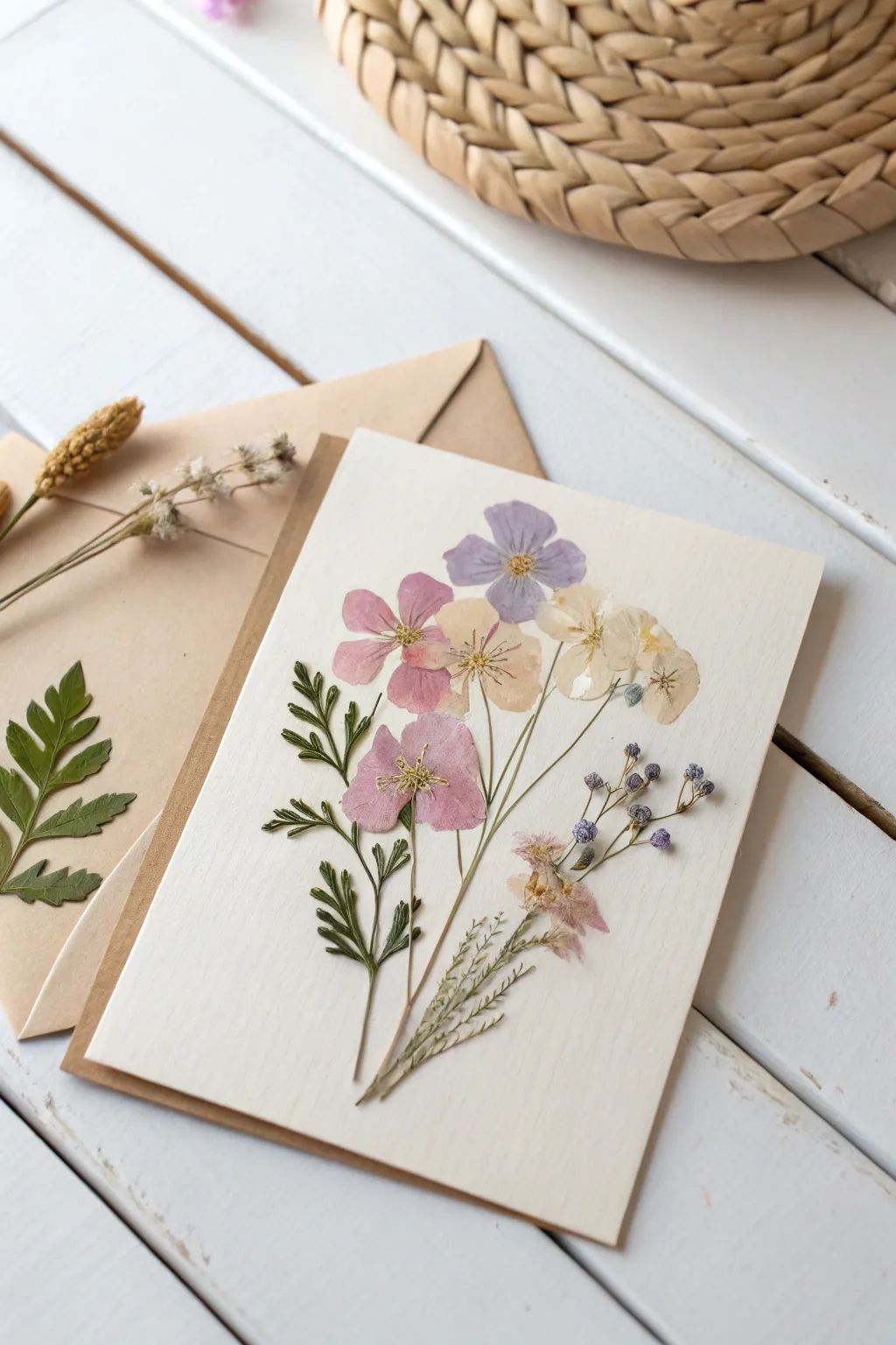 Craft your own holiday magic with pressed flower cards; nature's beauty captured in simplicity.