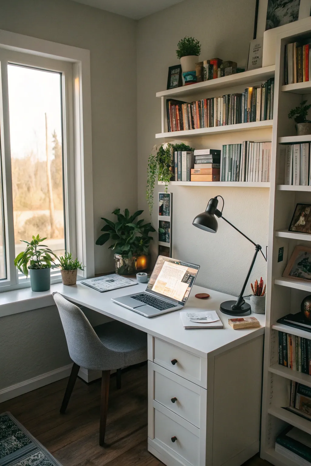 Corner desks provide efficiency in smaller spaces.