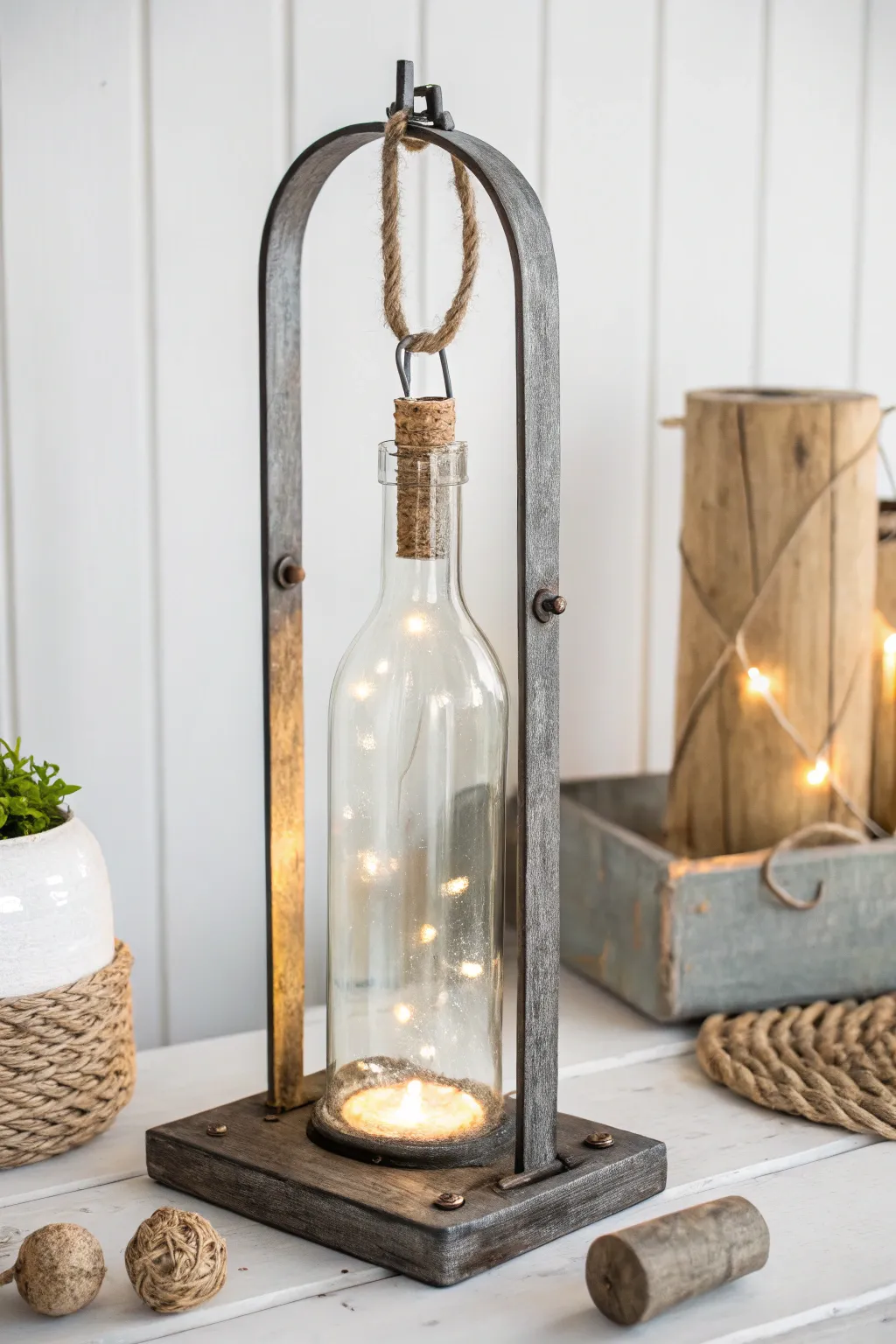 Transform your space with this industrial chic bottle light - where rugged meets refined elegance.