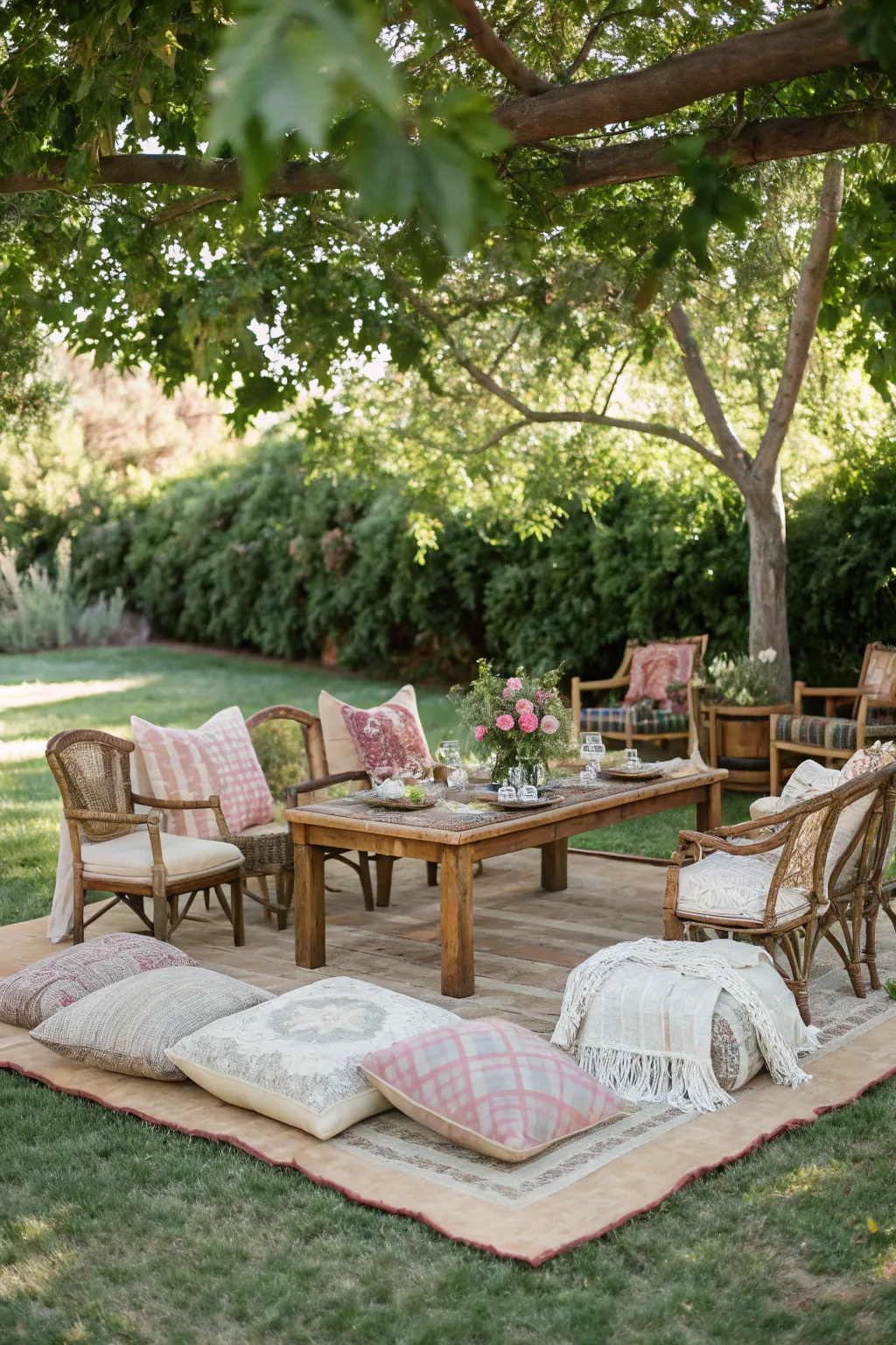 Create an inviting space with eclectic seating for your bridal shower, where simplicity meets boho elegance.