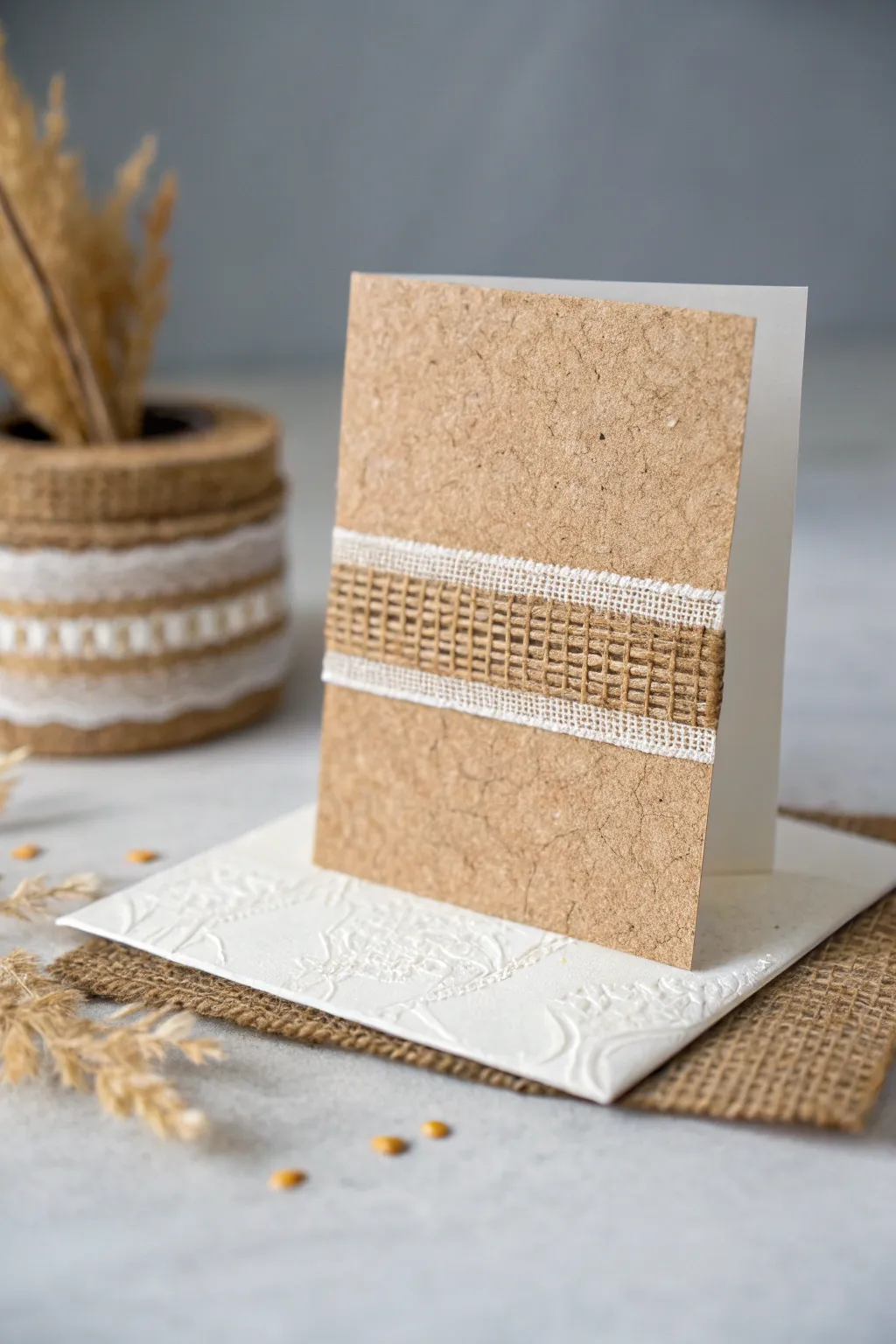 Embrace the beauty of simplicity with a handmade card that speaks to the soul through natural textures.