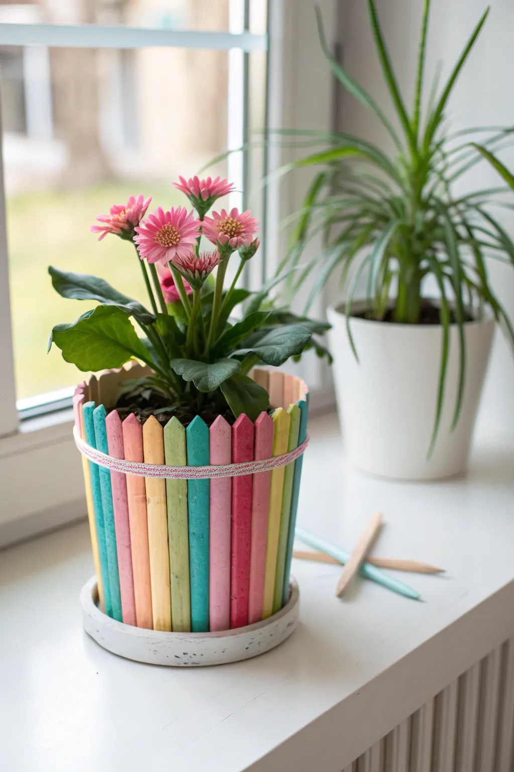 Craft Stick Flower Pot: A Delightful DIY for Mother's Day, Celebrating Simplicity and Natural Beauty.