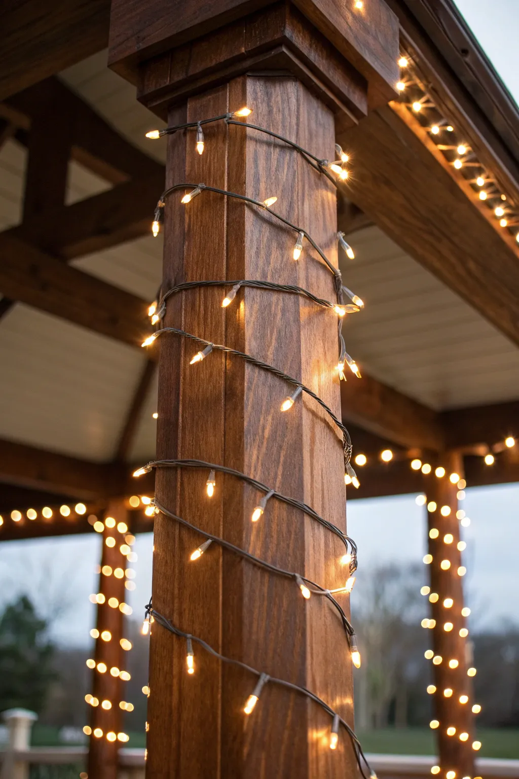 Illuminate your space with style: discover the charm of wrapping lights around gazebo poles.