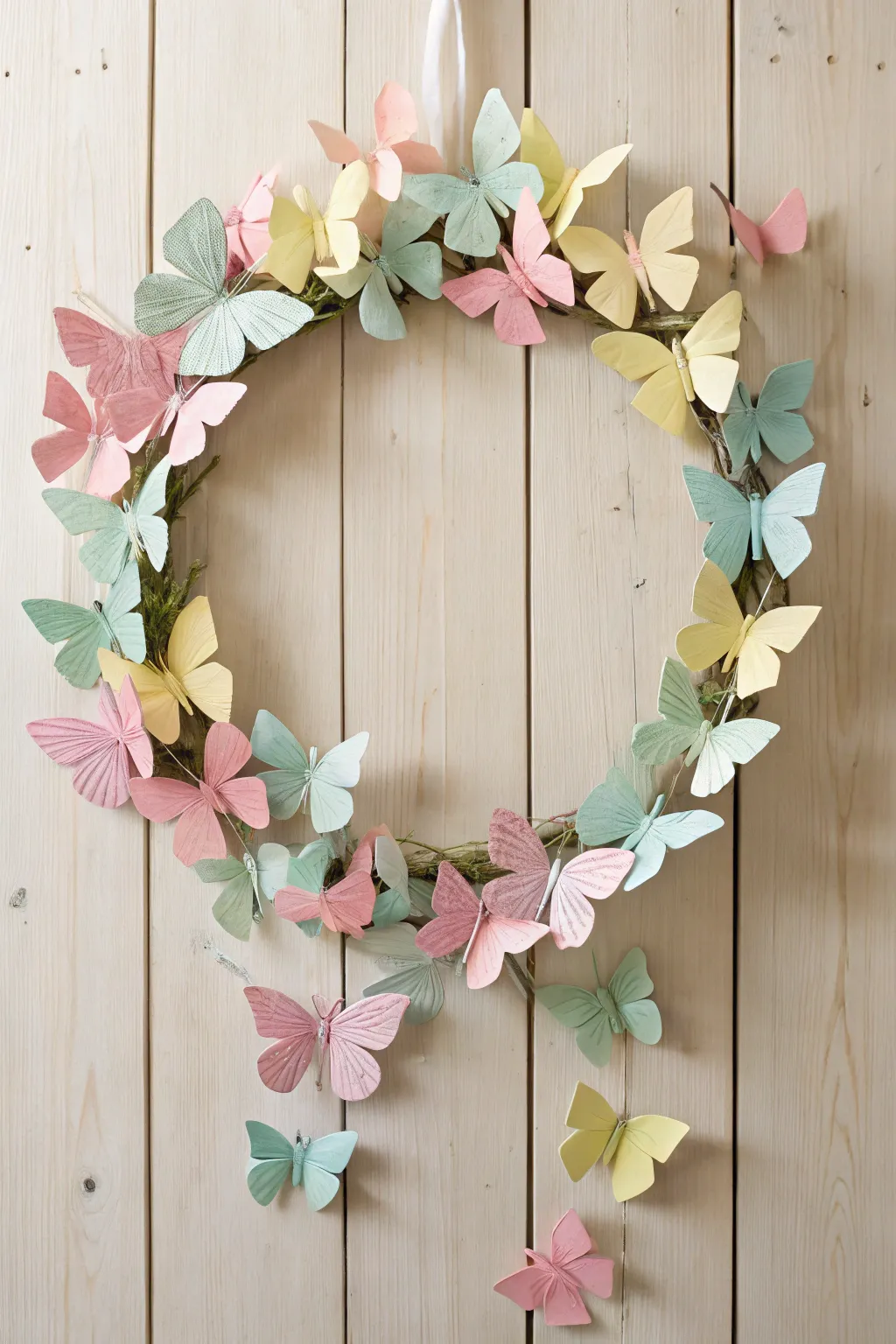 Embrace summer magic with a whimsical paper butterfly wreath that adds a touch of natural beauty to your space.