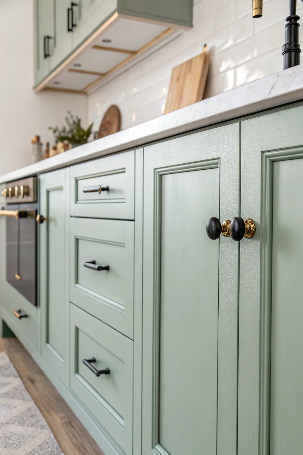 Elevate your kitchen with a unique mix of hardware for a chic, minimalist look.
