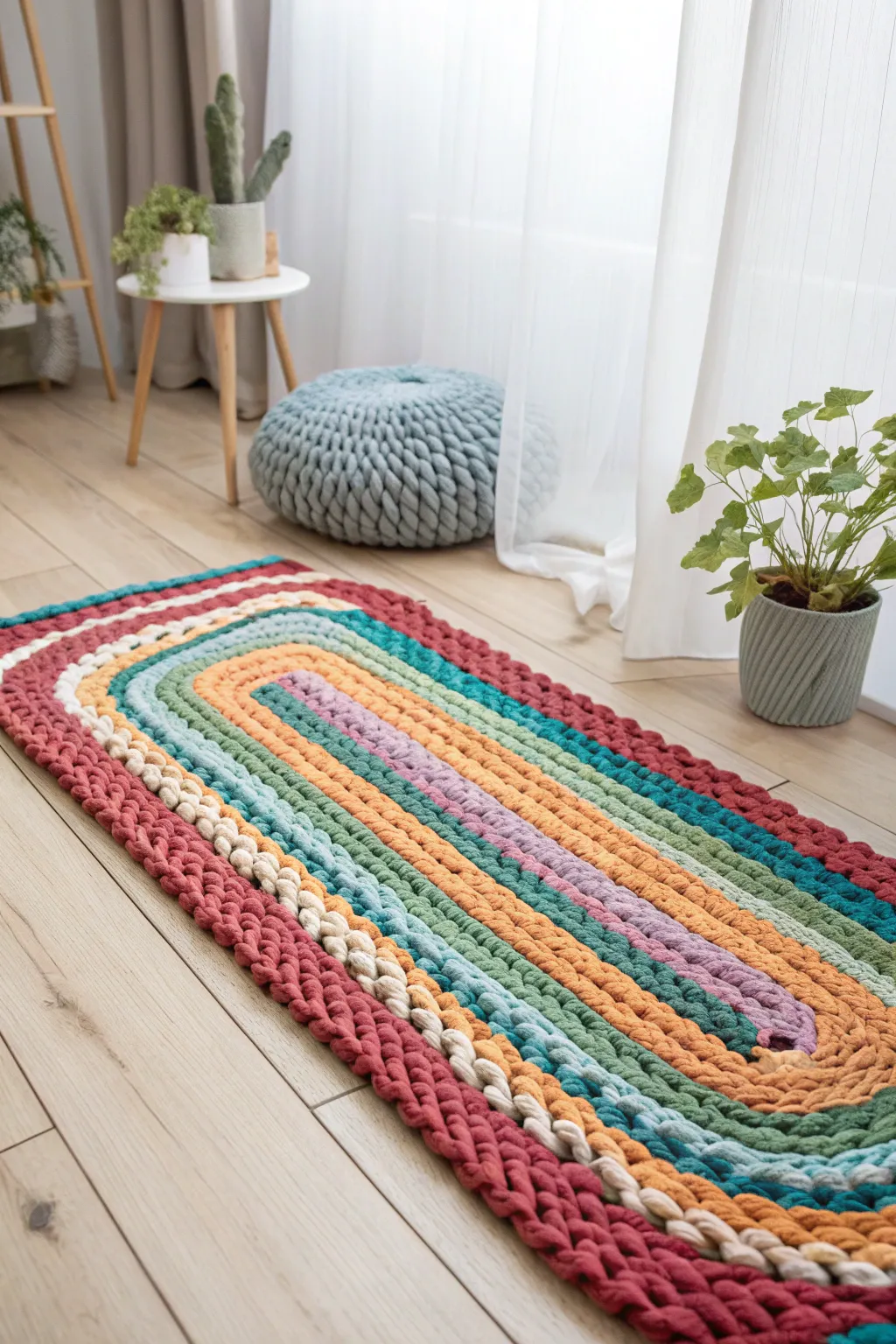 Transform your old clothes into a stunning, handcrafted rug – a perfect blend of minimalism and boho charm!