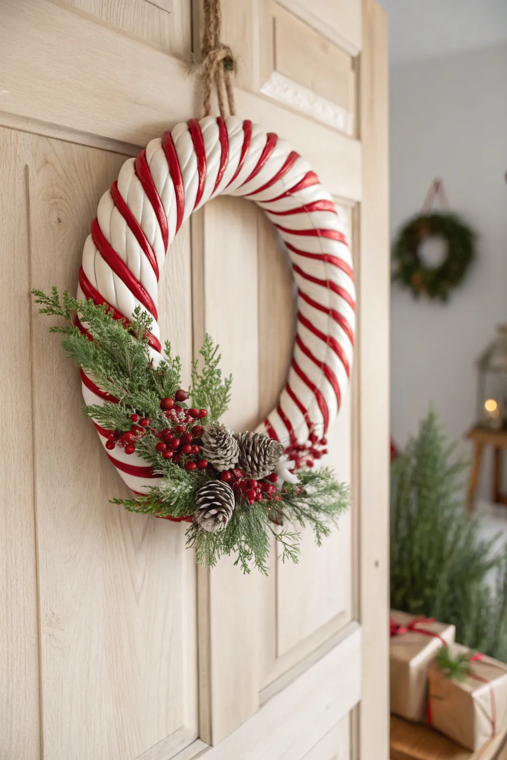 Sweeten your holiday style with a candy cane Christmas wreath—festive, fun, and fabulously minimalist!