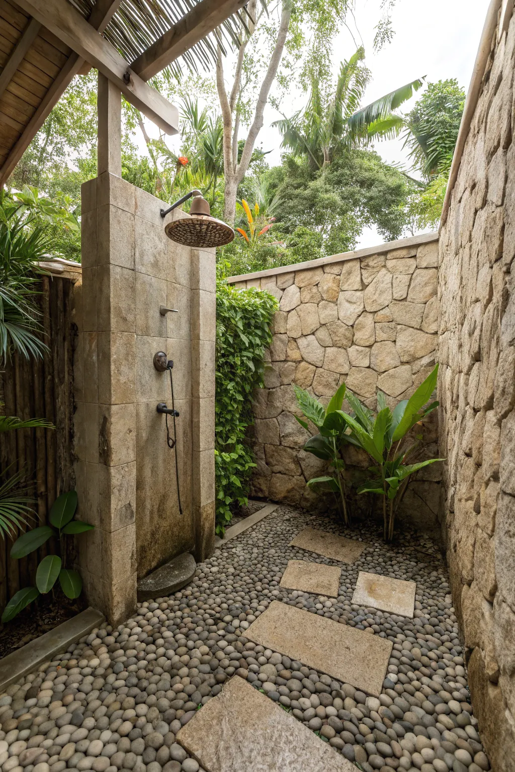 Pebble flooring adds a natural and textured element to outdoor areas.