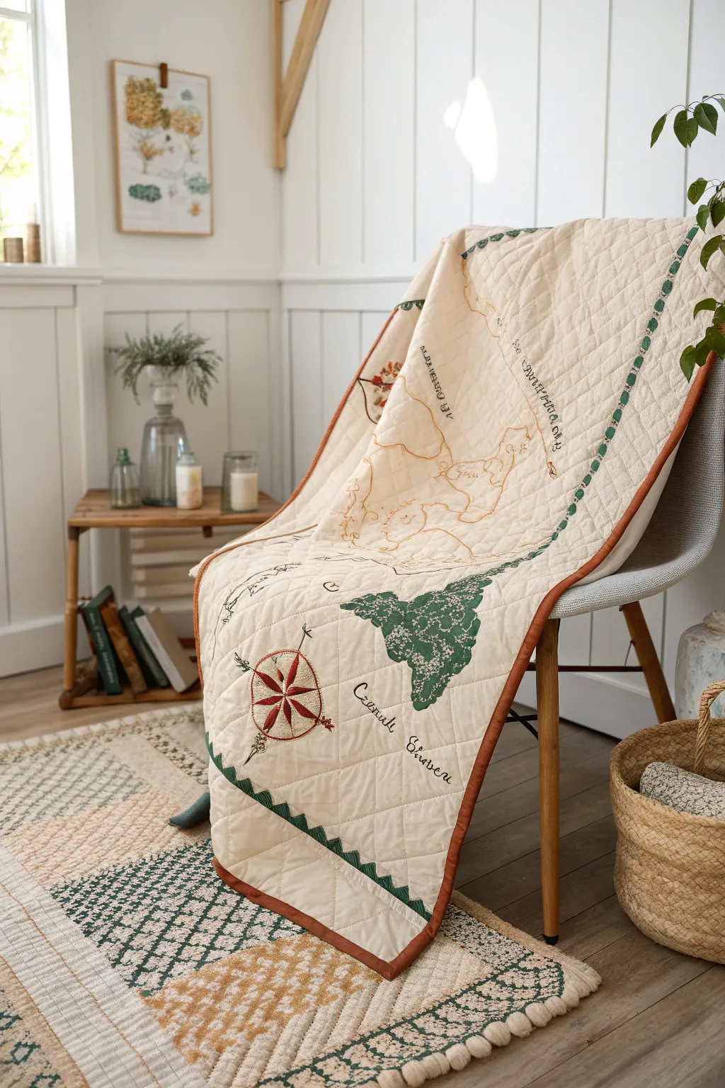 Explore stories through stitches – a quilt that weaves the tale of Jacob and Esau in minimalist elegance.
