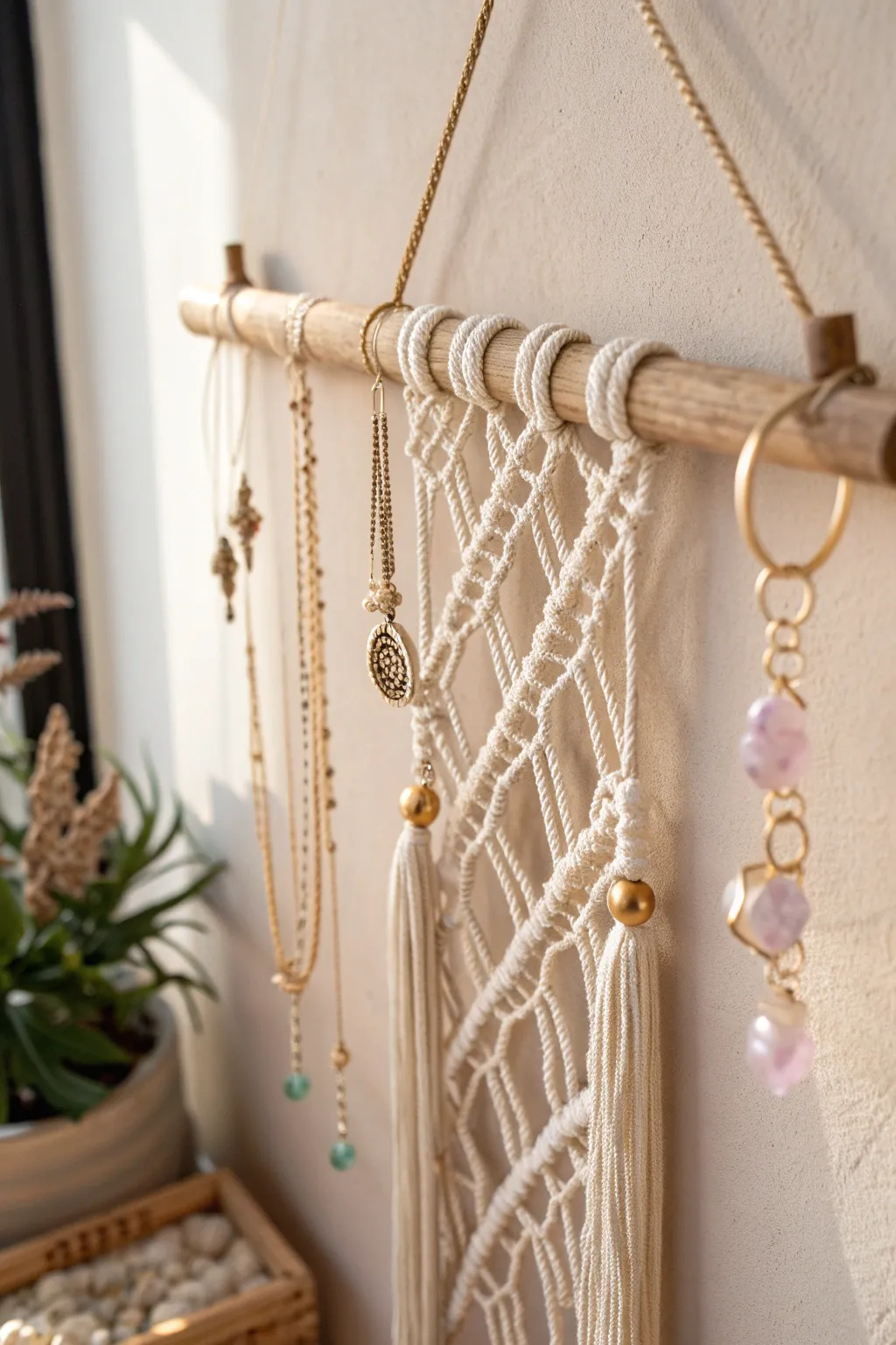 Elevate your jewelry display with artisanal macramé hangers—where boho meets minimalist elegance.