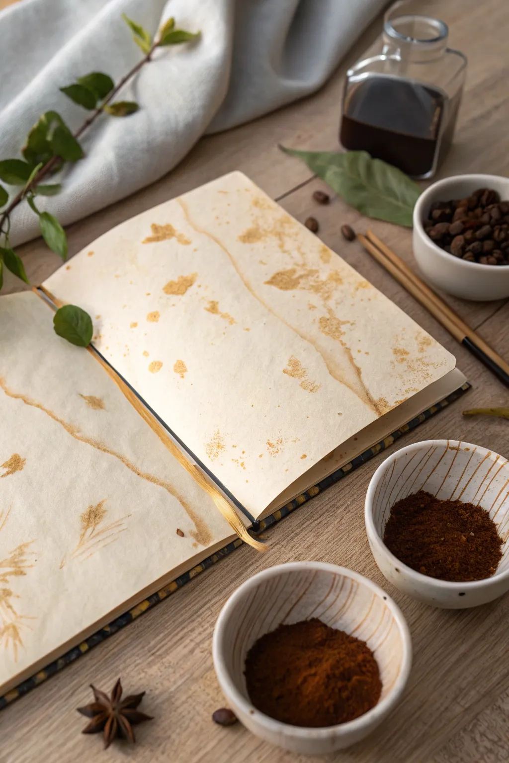 Add a touch of nature to your journal with eco-friendly coffee and tea dyes. 🌿📔 #NaturalBeauty #MinimalistCraft