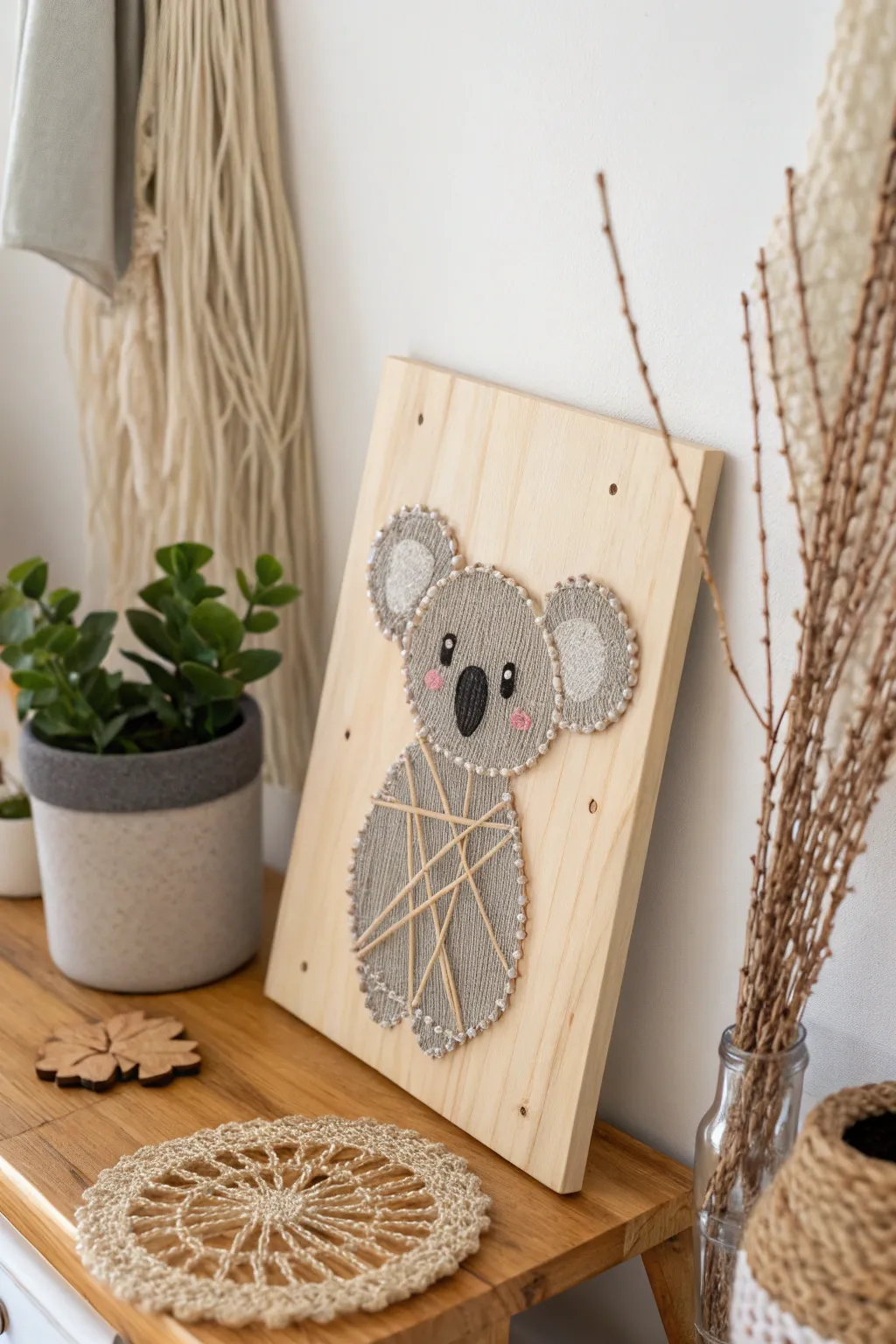 Elevate your space with the delicate beauty of koala string art—a perfect blend of simplicity and creativity.