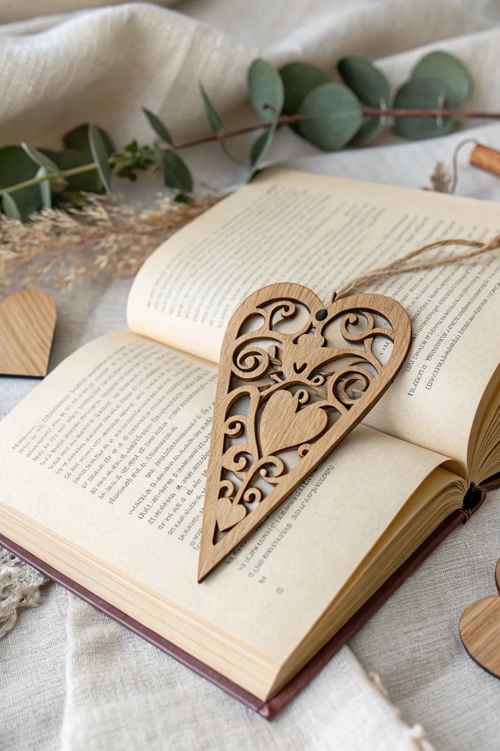 Crafted with love: A timeless wooden heart bookmark for the cherished pages of your favorite book.