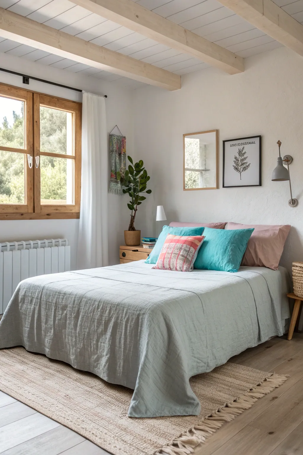A pop of color adds personality and vibrancy to a light gray room.