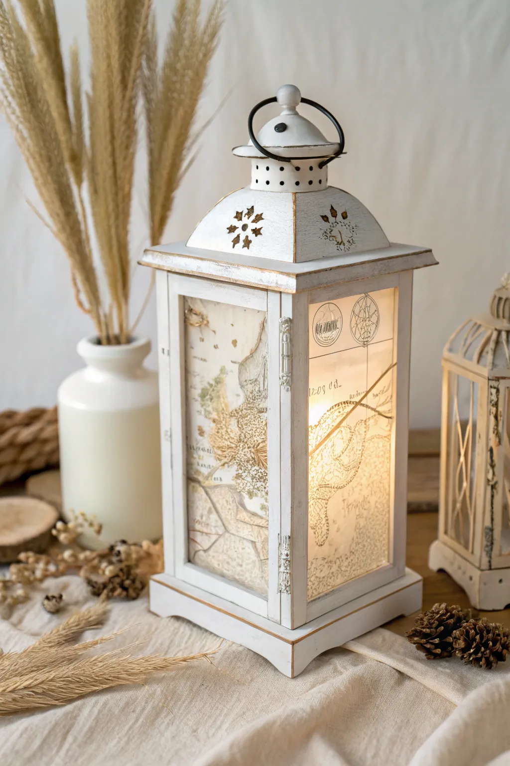 Illuminate nostalgia with a vintage lantern adorned in delicate lithophane charm.