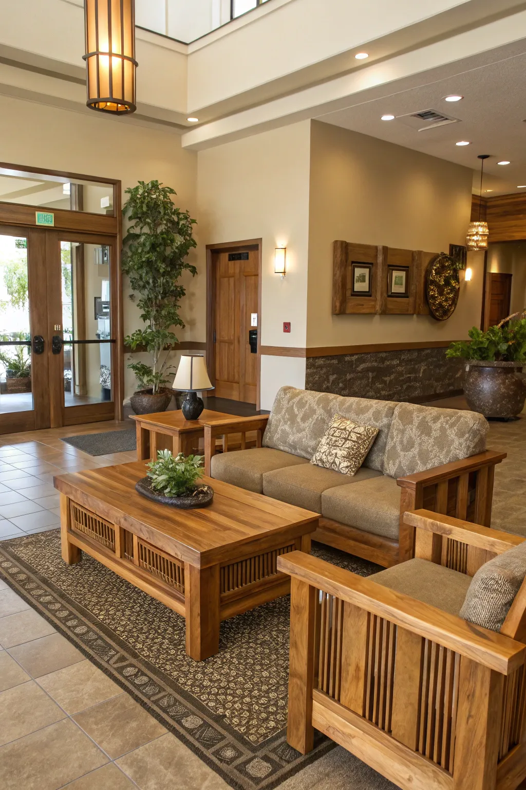 Sustainable design choices in a modern lobby.