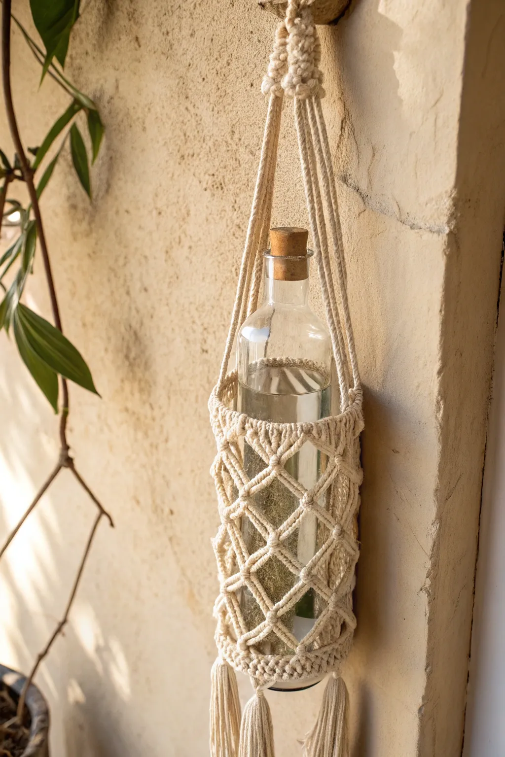 Stay stylishly hydrated with this eco-friendly macrame water bottle holder, perfect for the conscious adventurer.