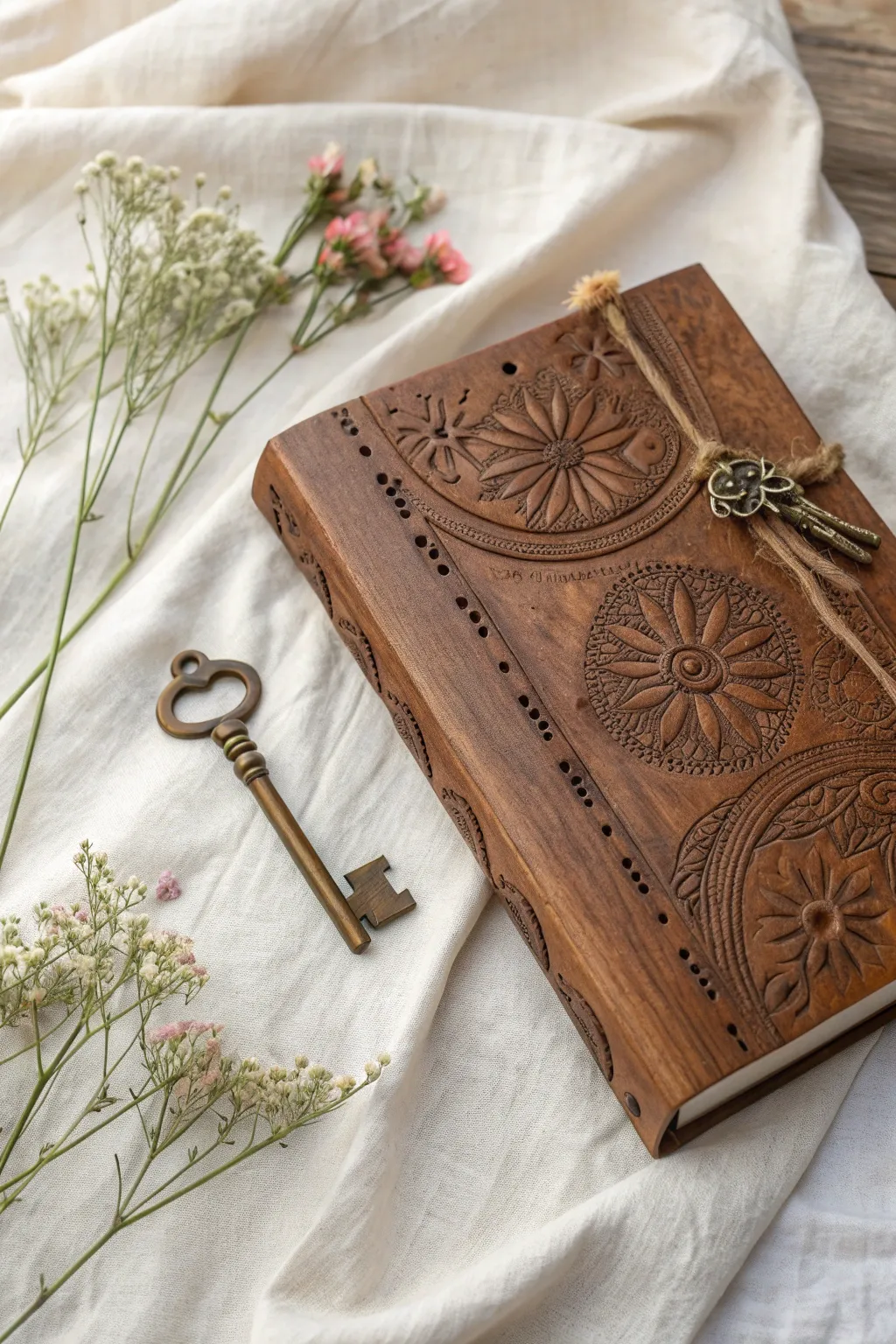 Embrace rustic charm with this beautifully crafted journal cover, a perfect blend of simplicity and nostalgia.