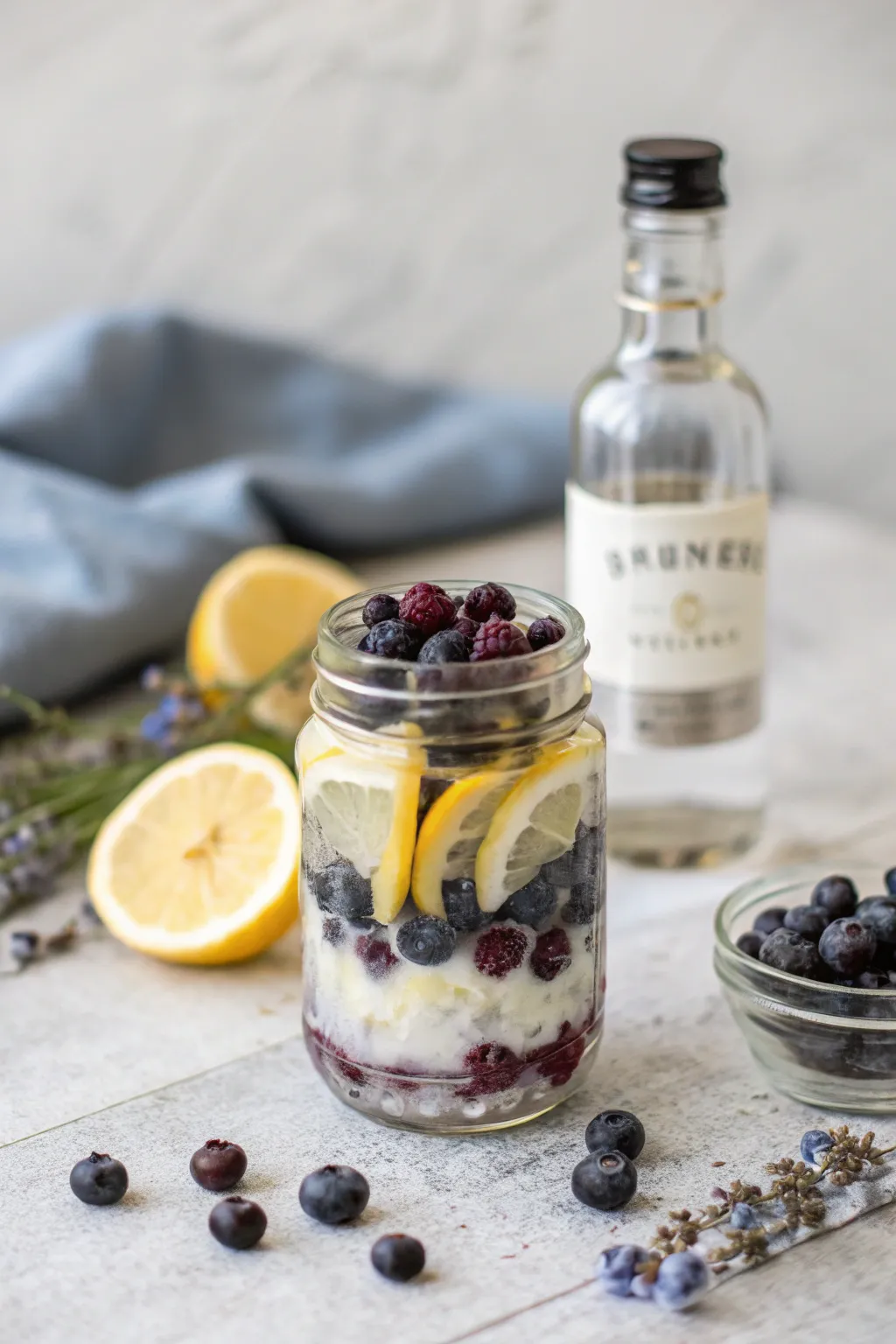 Capture the essence of celebration with this Blueberry Lemon Bliss mason jar cocktail kit.