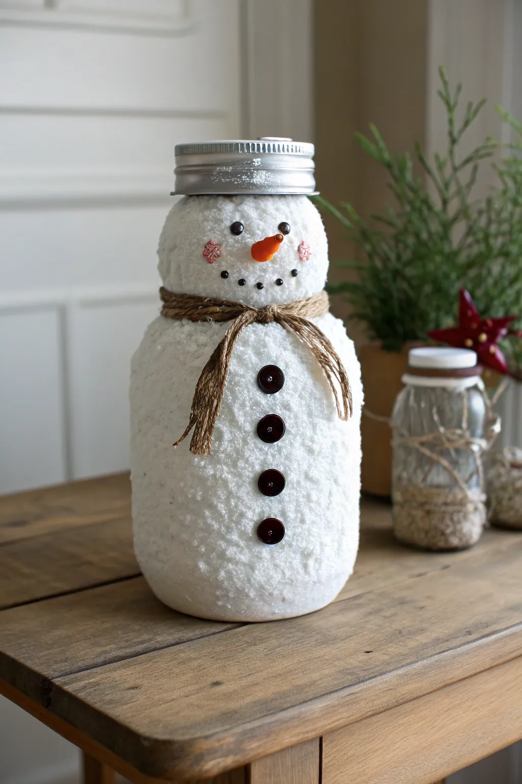 Embrace the art of simplicity with this beautifully textured mason jar snowman—where Scandinavian minimalism meets Boho elegance.