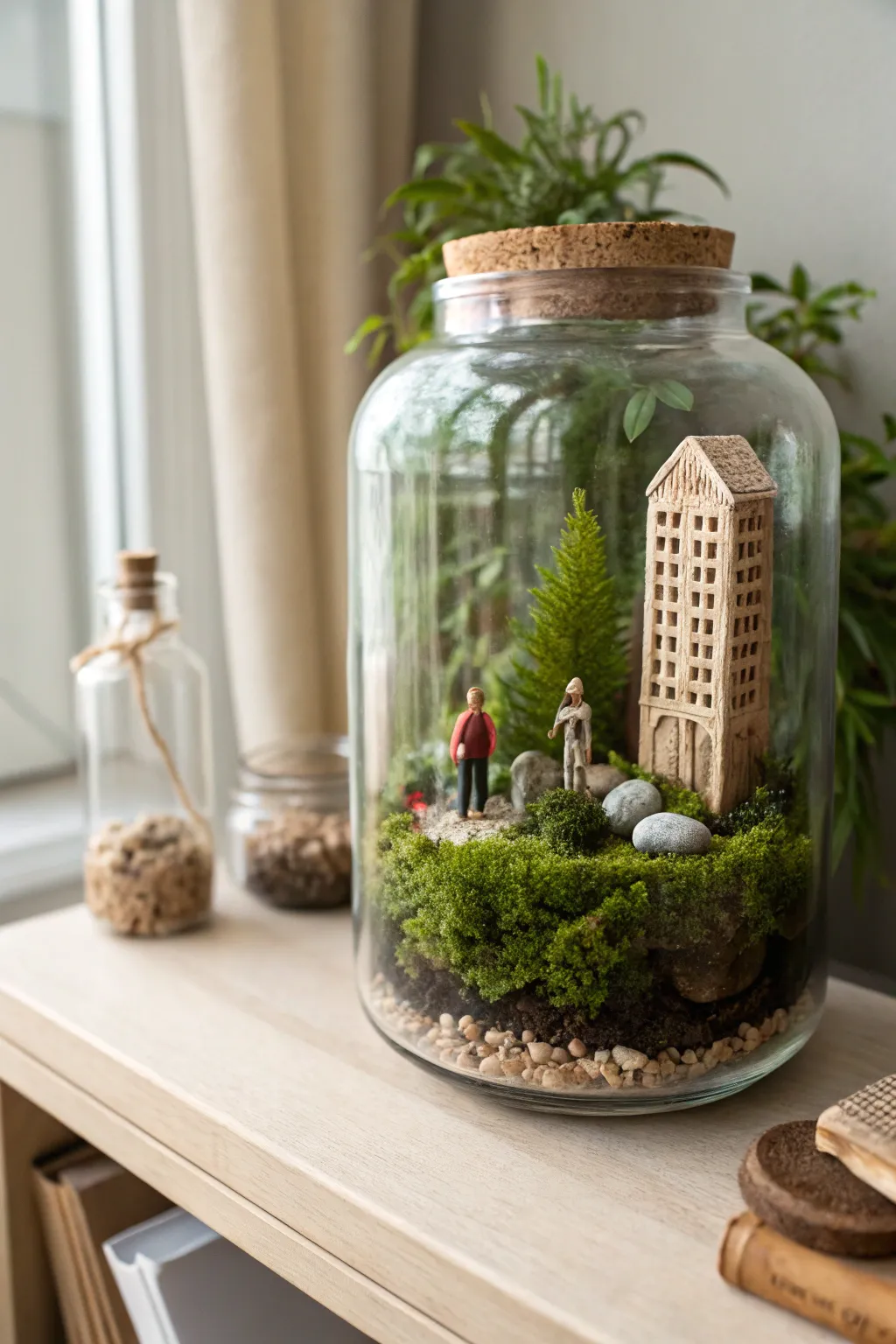 Transform your space into a serene urban jungle with this minimalist mason jar terrarium.