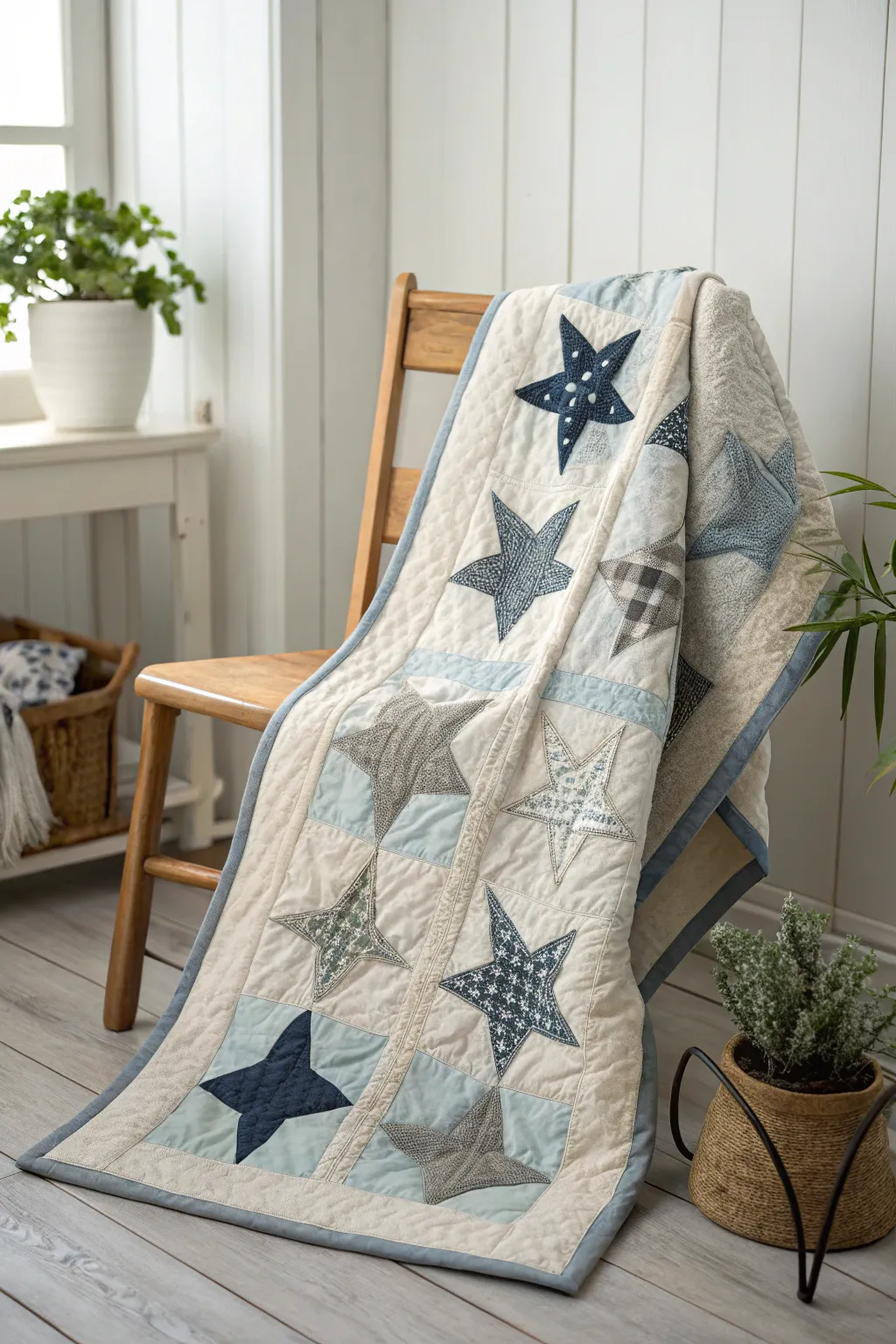 Wrap yourself in the warmth of memories with this starry night quilt, a perfect blend of simplicity and personal significance.