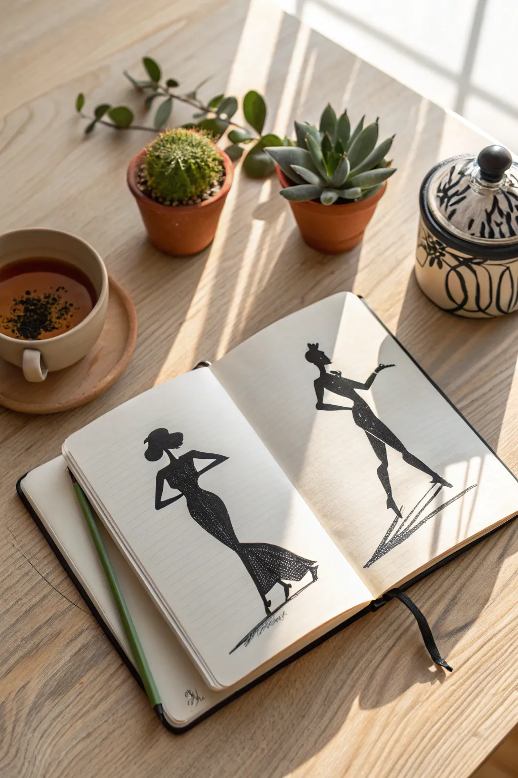 Explore the art of silhouette studies—where simplicity meets dramatic form. #SketchbookInspiration #MinimalistArt
