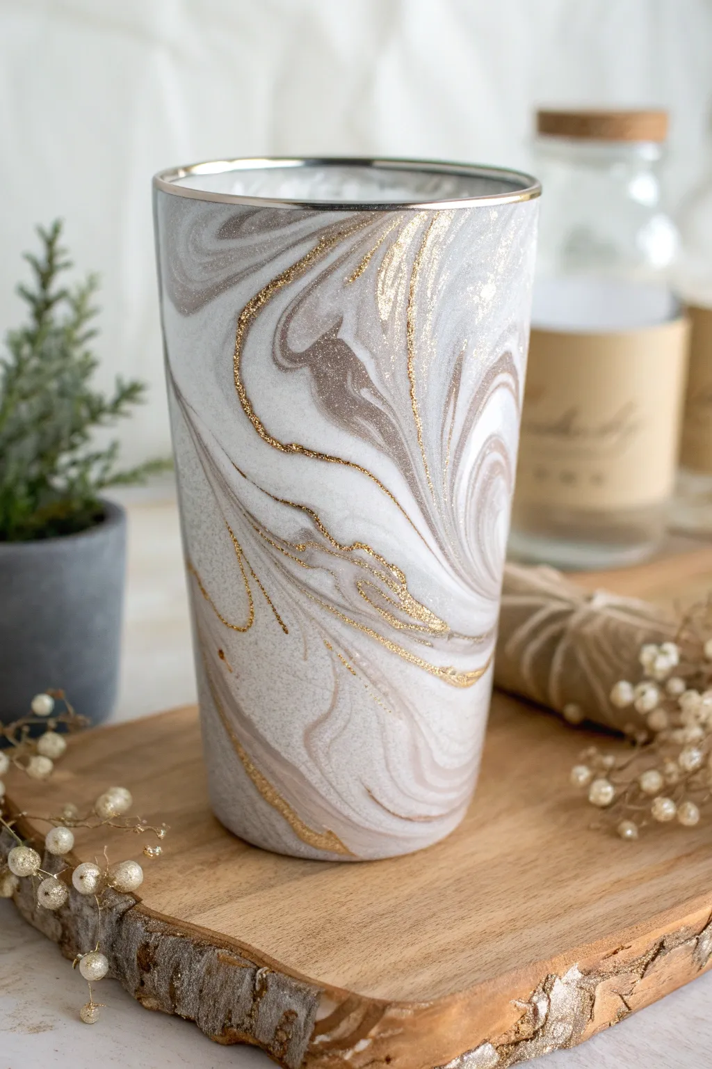 Embrace the elegance of marble with this stunning mica powder tumbler—where simplicity meets artistry.