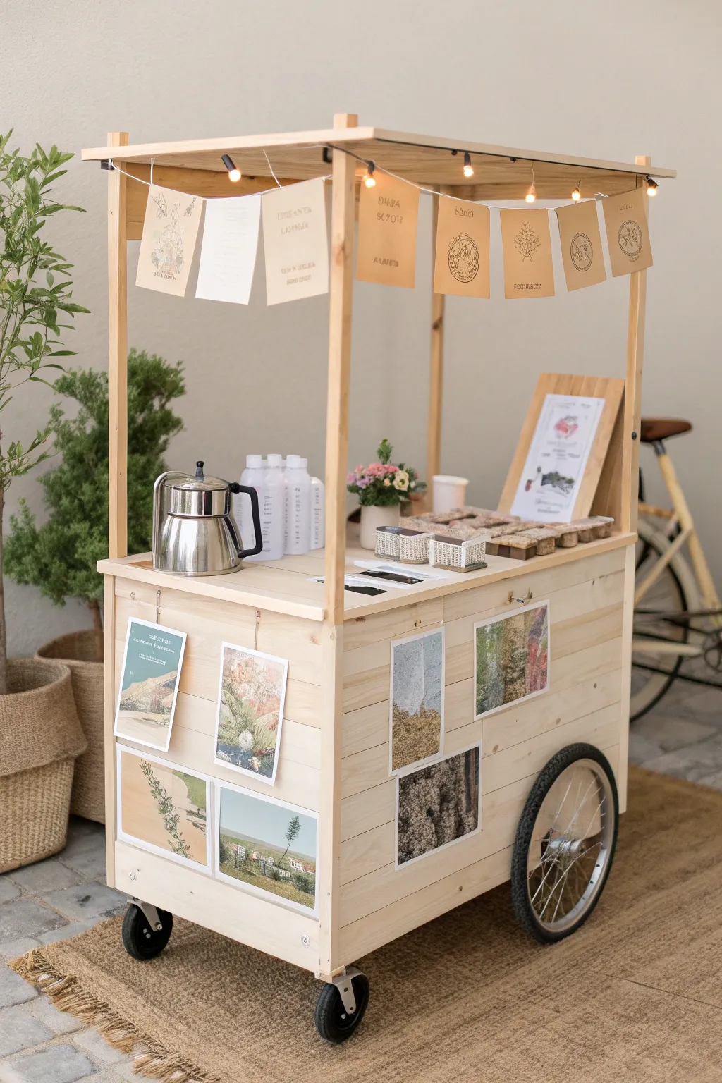 Embark on a journey with every cup from this travel-inspired coffee cart, where minimalist design meets wanderlust charm.
