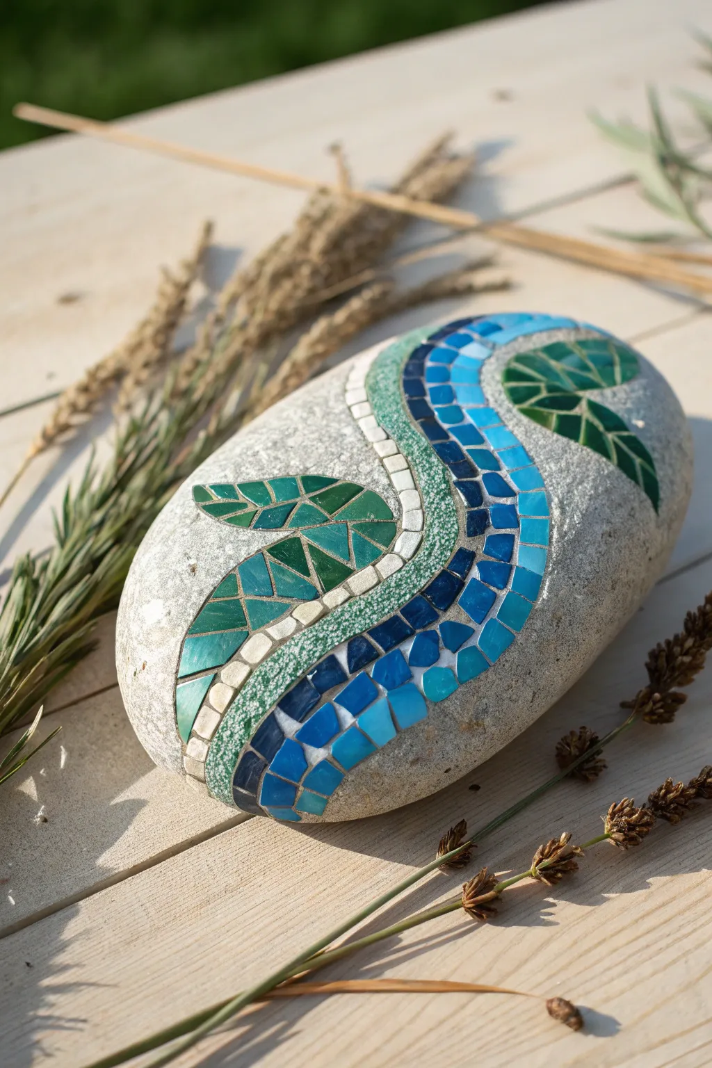 Embrace tranquility with river-inspired mosaic artistry.