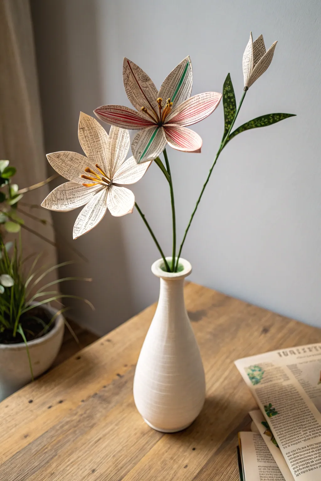 Transforming everyday newspaper into a vibrant bloom, this DIY project brings a touch of artistry and color to any space.