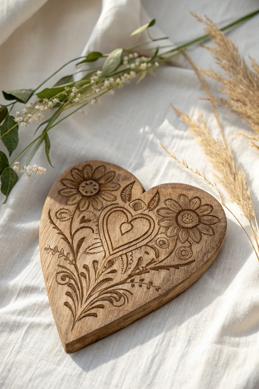 Embrace the warmth of rustic elegance with this farmhouse-inspired wooden heart, a perfect Mother's Day touch.