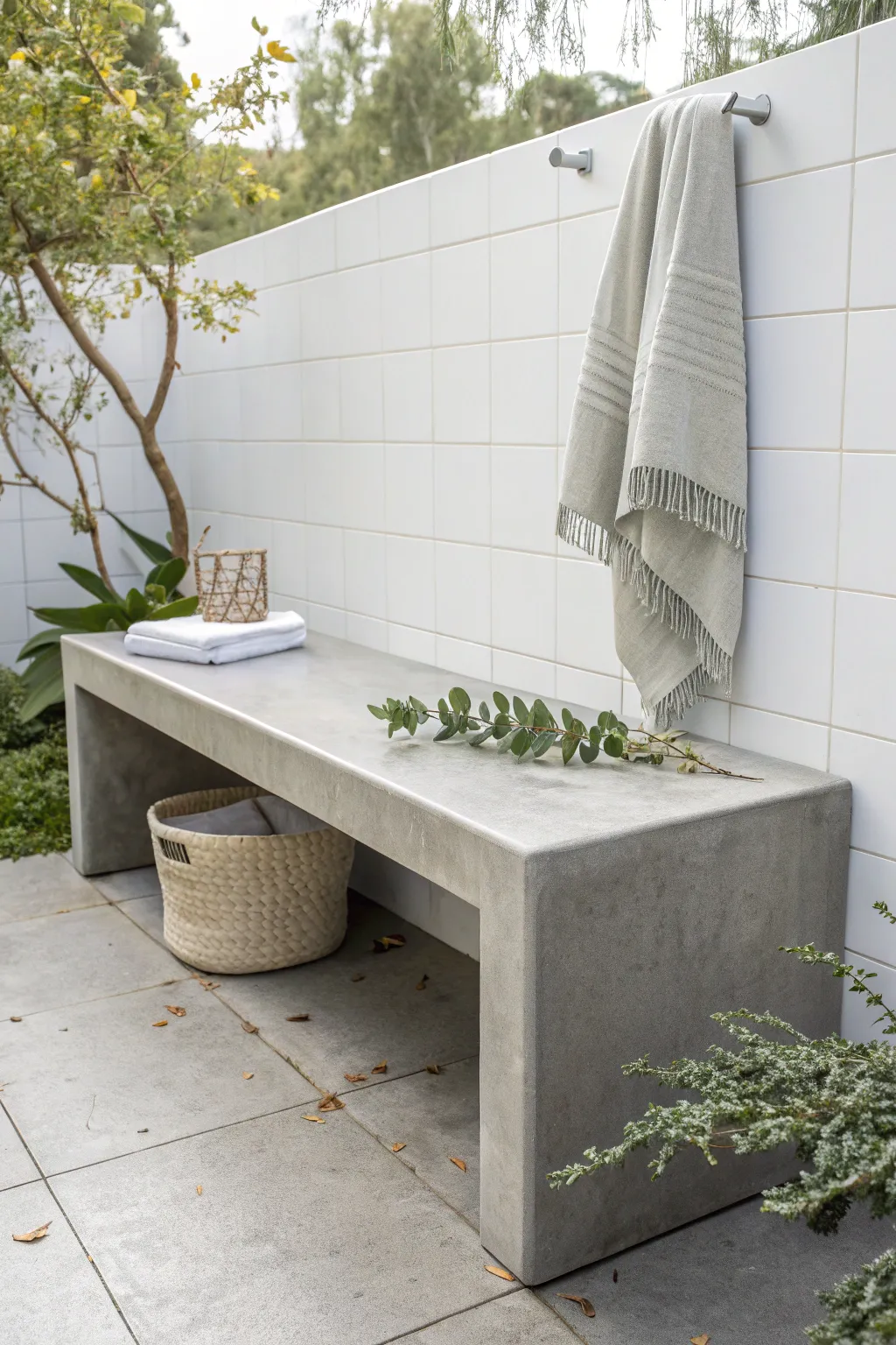 Embrace the raw elegance of industrial chic with this stunning concrete bench, perfect for your outdoor oasis.