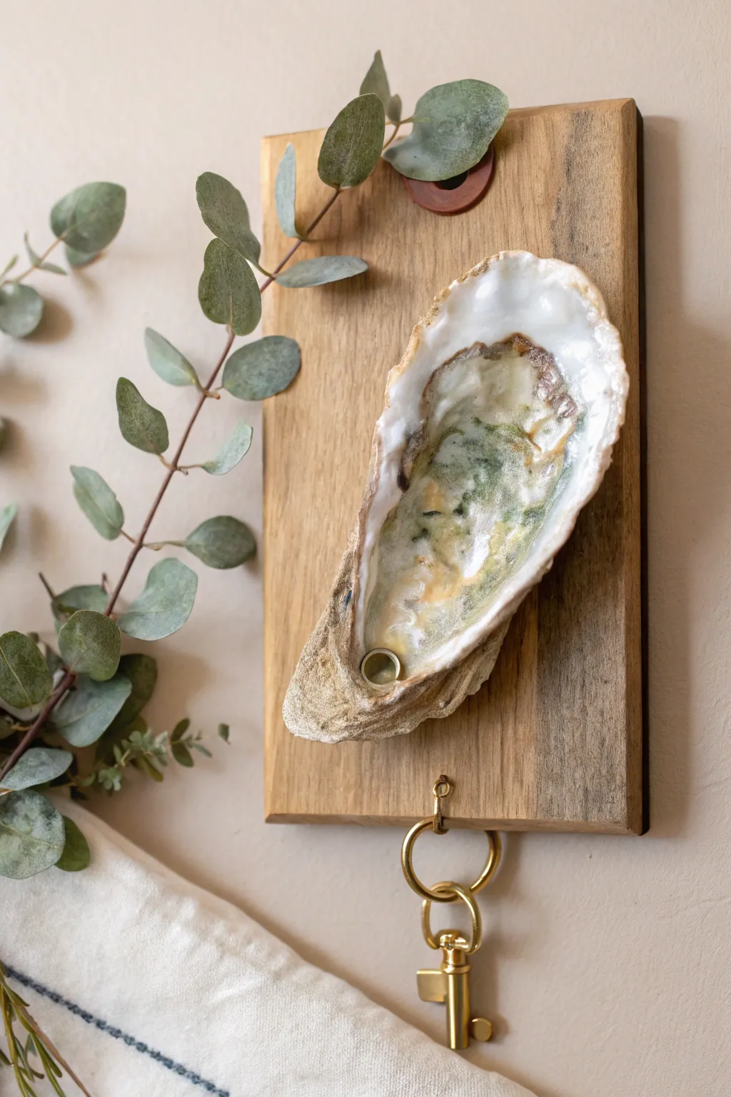 Elevate your entryway with this chic and creative oyster shell key holder, blending minimalist elegance with a Boho flair.